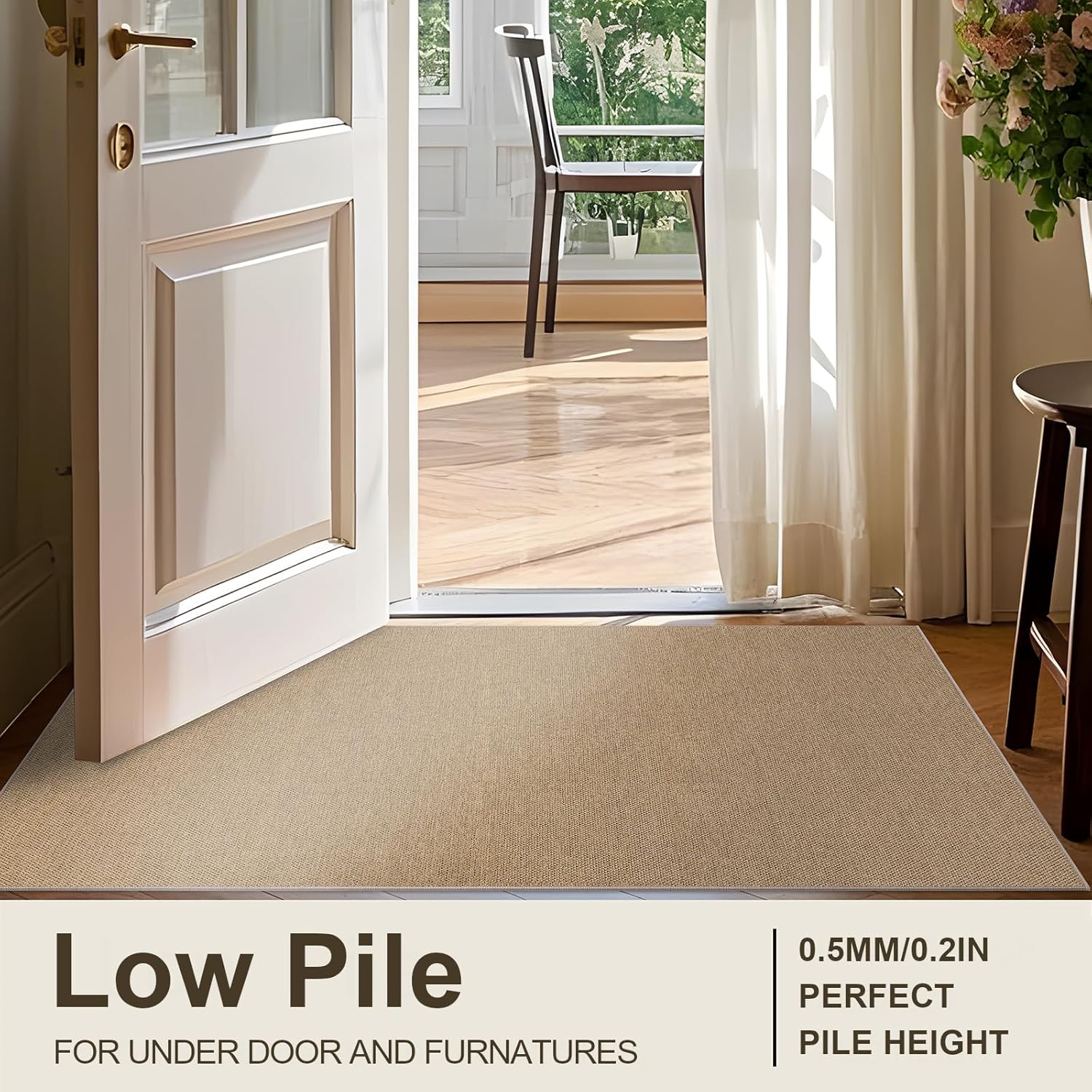 SHACOS Easy Jute 3x5 ft Washable Area Rug - Neutral Beige