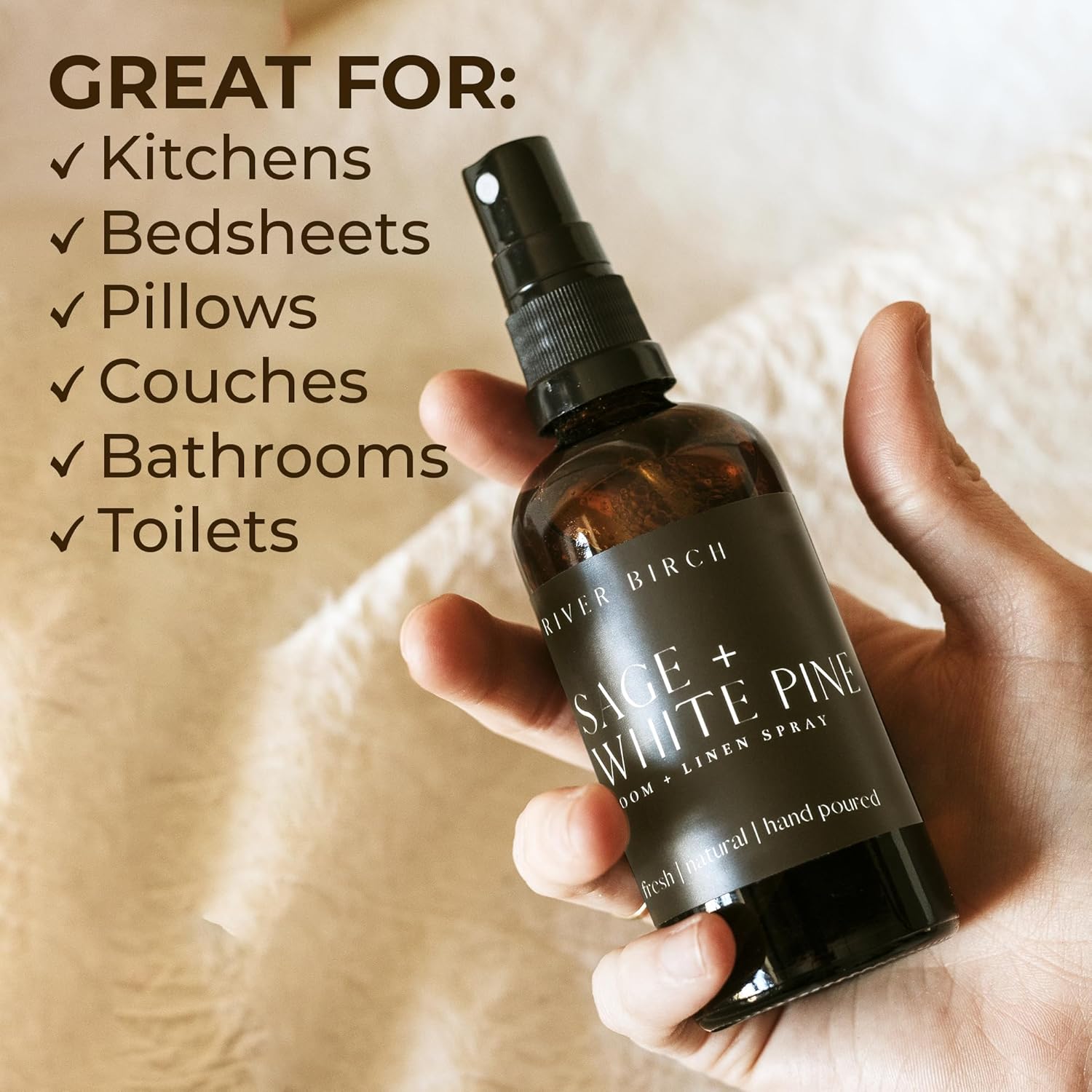 River Birch Luxury Linen Room Spray - Sage White Pine 4 oz Glass Bottle