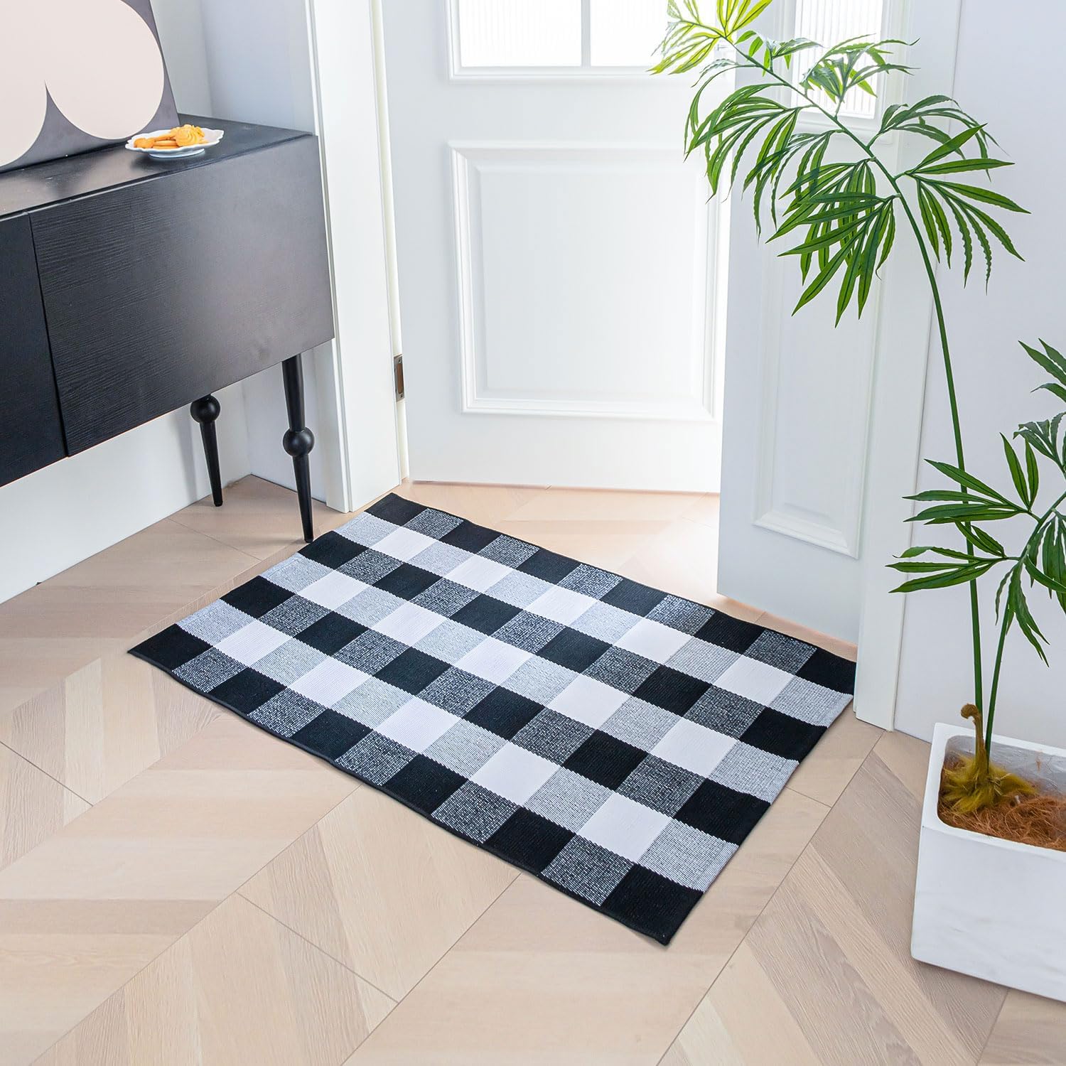 Cotton Buffalo Plaid Rug 275x43 Black White Checkered