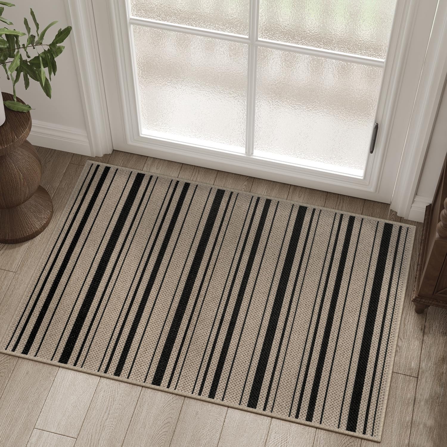 Easy Jute Striped Entryway Rug 2x3 Modern Indoor Outdoor Doormat