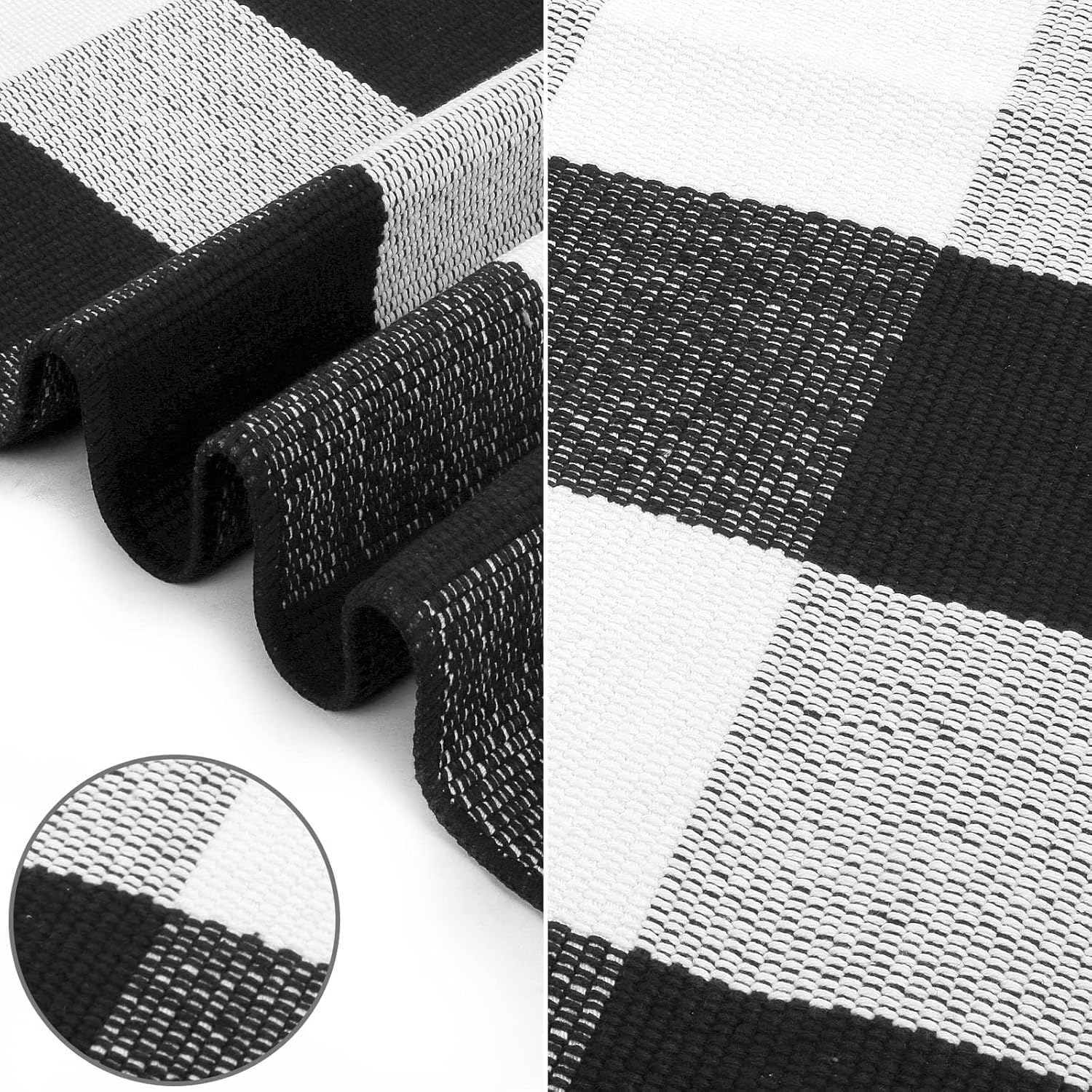 LEEVAN Buffalo Plaid Outdoor Rug 275x43 Inch Black and White Doormat for Entryway and Front Porch