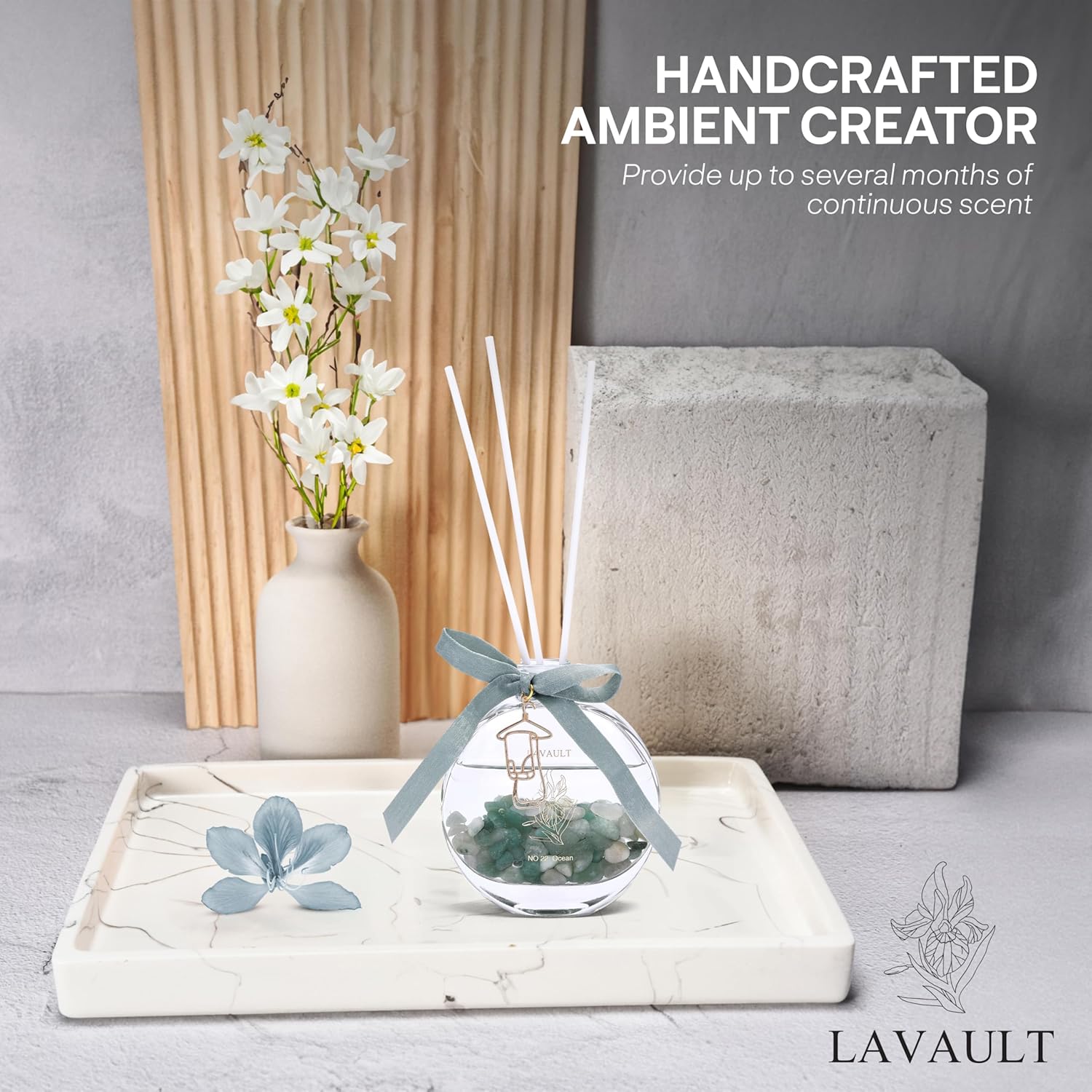 Ocean Aroma Reed Diffuser Set with Green Stones