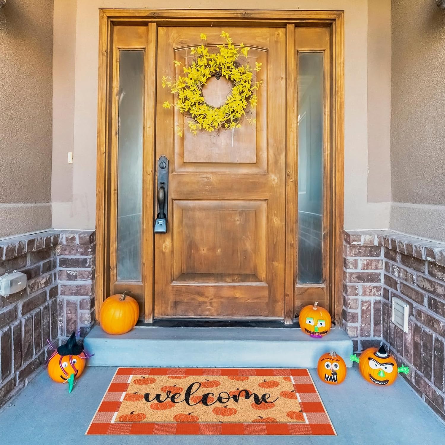 2 Pcs Fall Pumpkin Welcome Doormat Set
