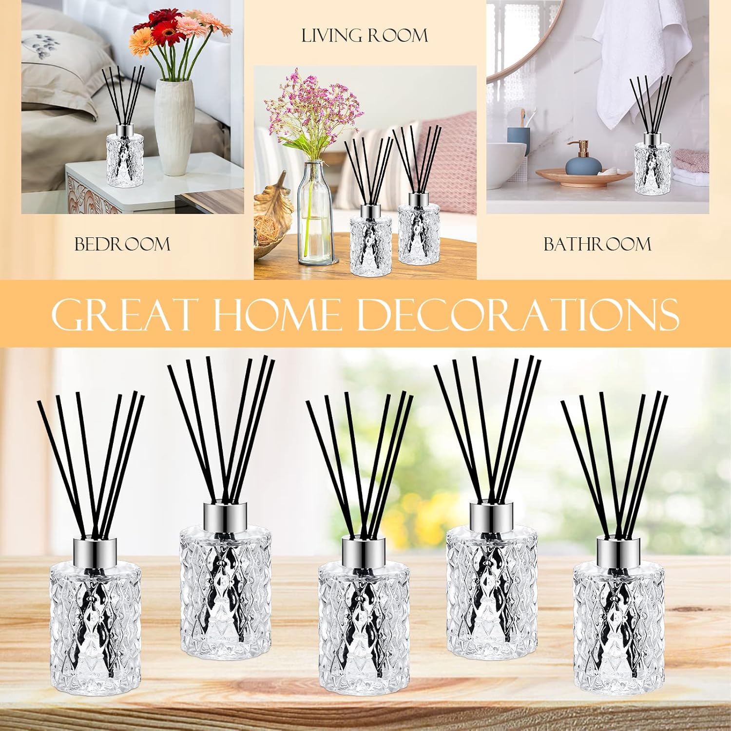 Norme 16 Piece Glass Reed Diffuser Set with Rattan Sticks and Caps