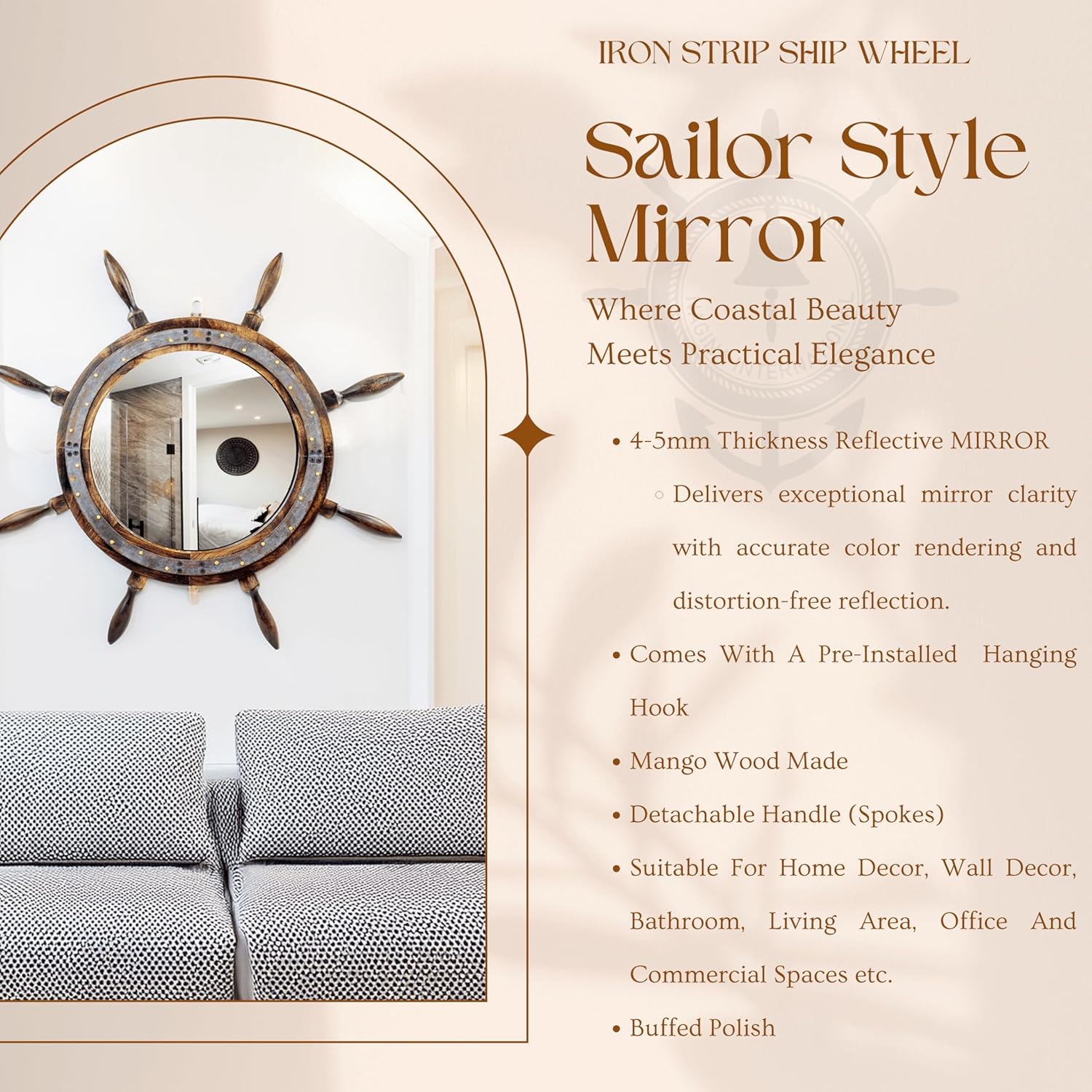 Nagina International 18 Inch Antique Rusted Mirror Ship Wheel