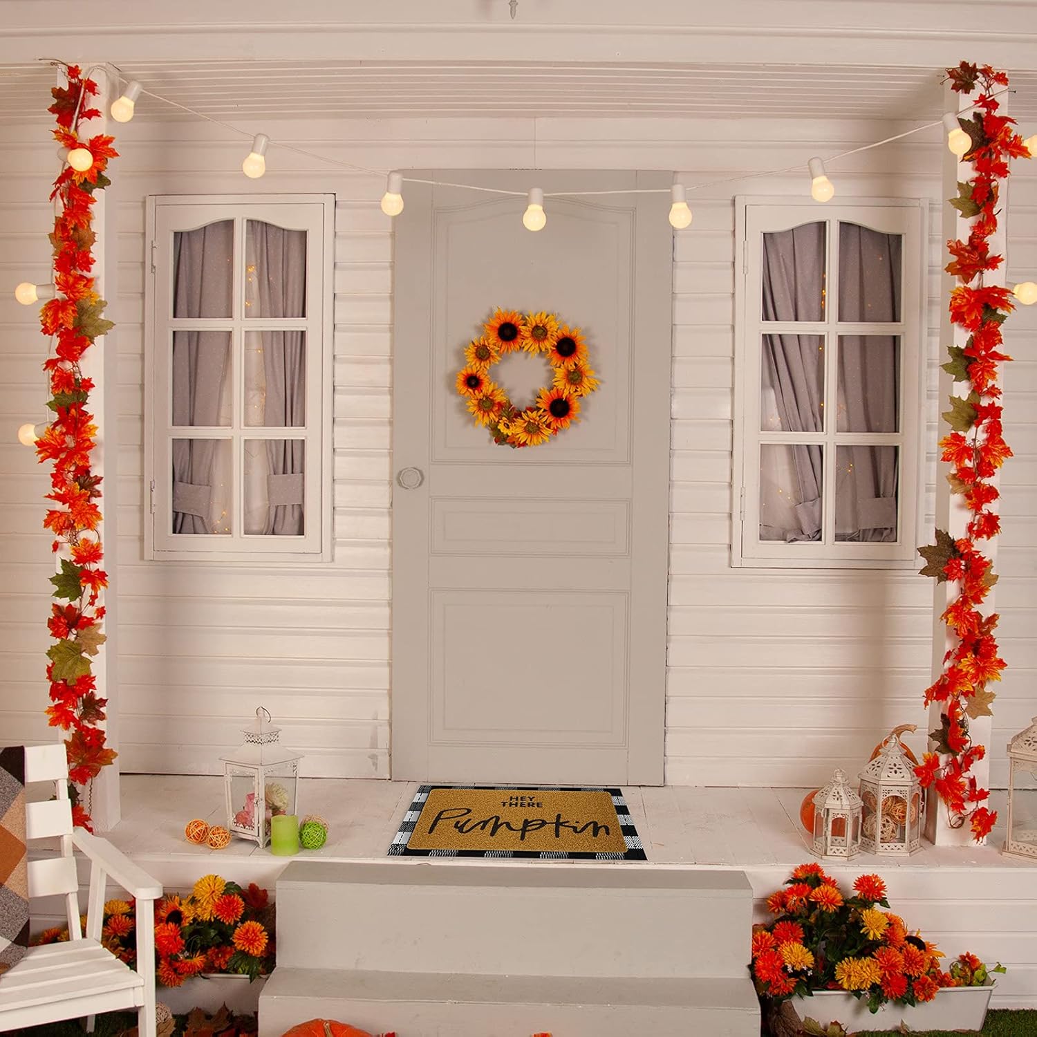 Fabbay 2 Pcs Fall Welcome Mat Halloween Decor Doormat Buffalo Plaid Rug for Front Door Porch Entryway