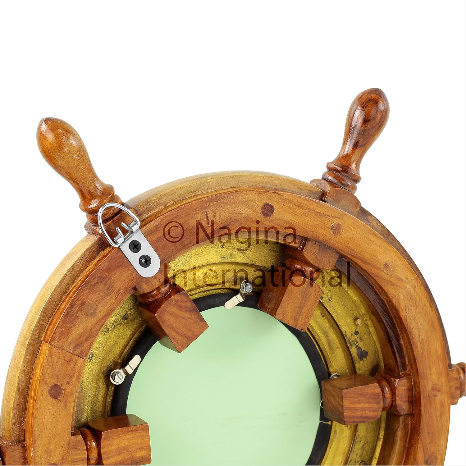 Nagina International Nautical Brass Porthole Mirror Ship Wheel Decor 16 Inches Christmas Gift Wall Mounted
