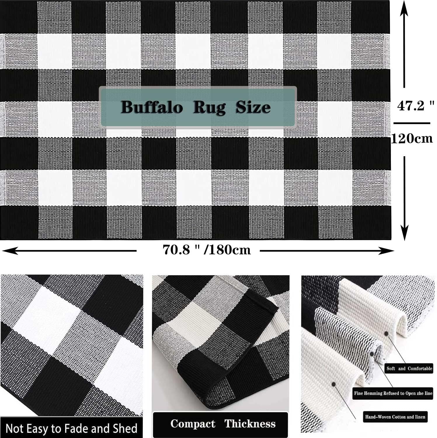 HOYIJA Buffalo Plaid Area Rug 4x6 Black White Checkered Carpet