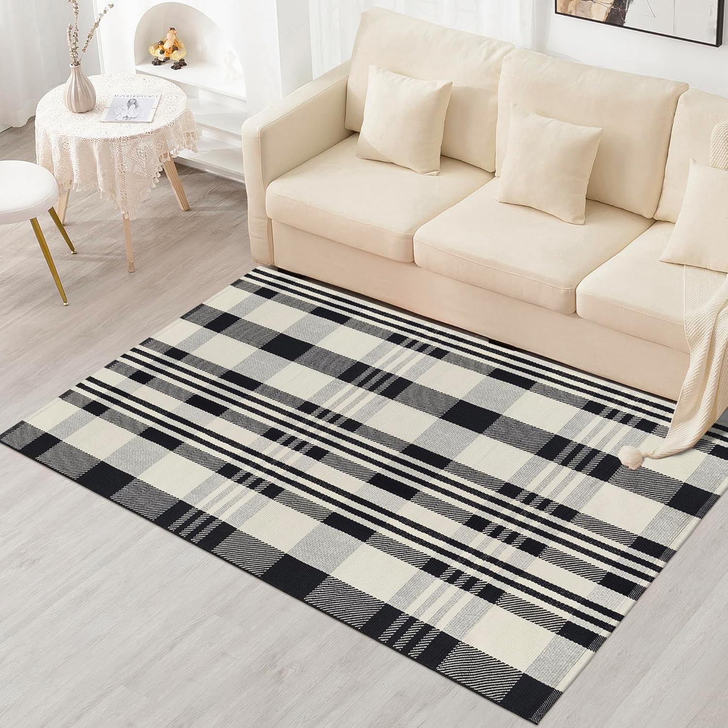 3x5 Buffalo Plaid Rug Cotton Woven Checkered Doormat