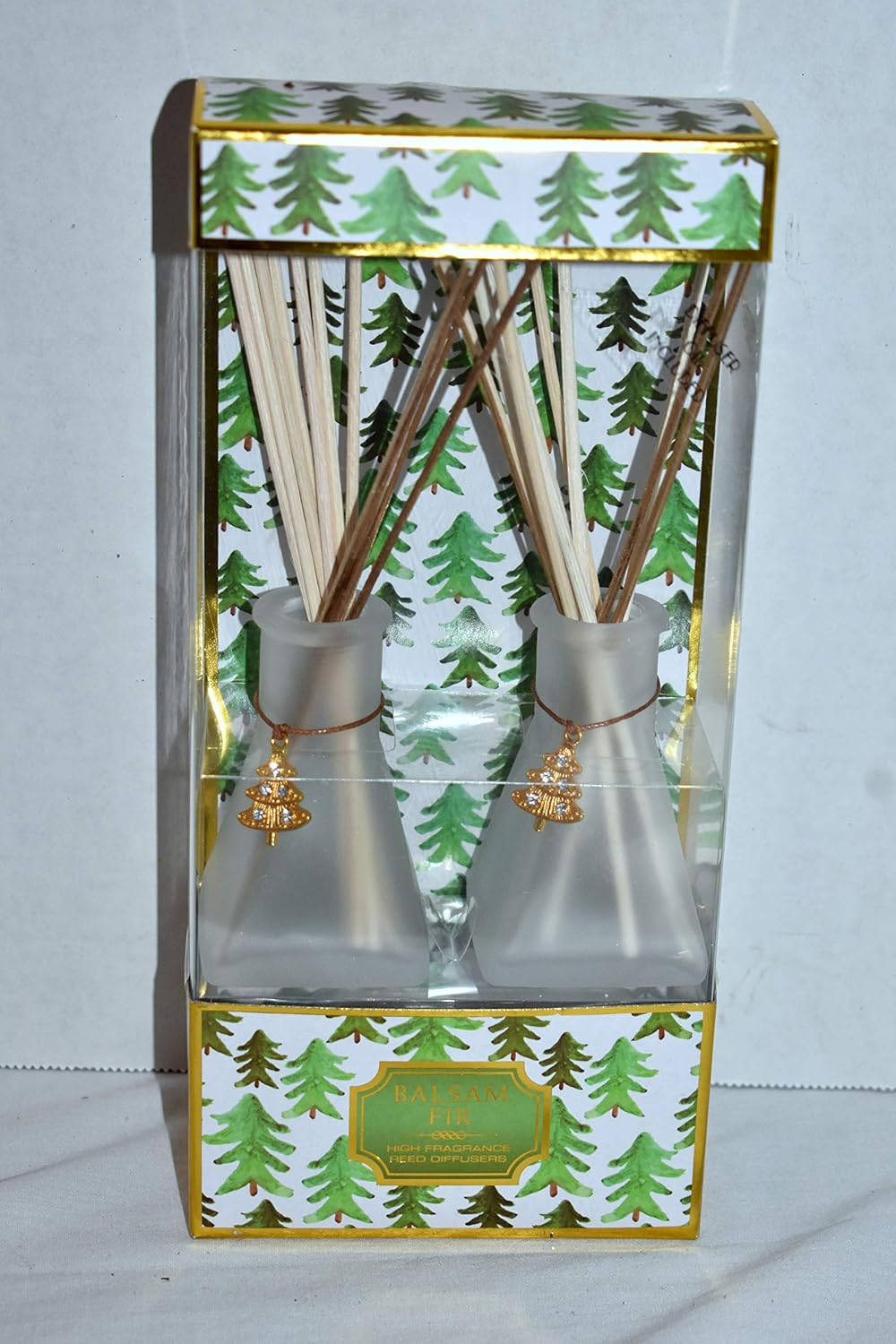 Frosted White Glass Bottles with Gold Rhinestone Christmas Tree Charms Set
