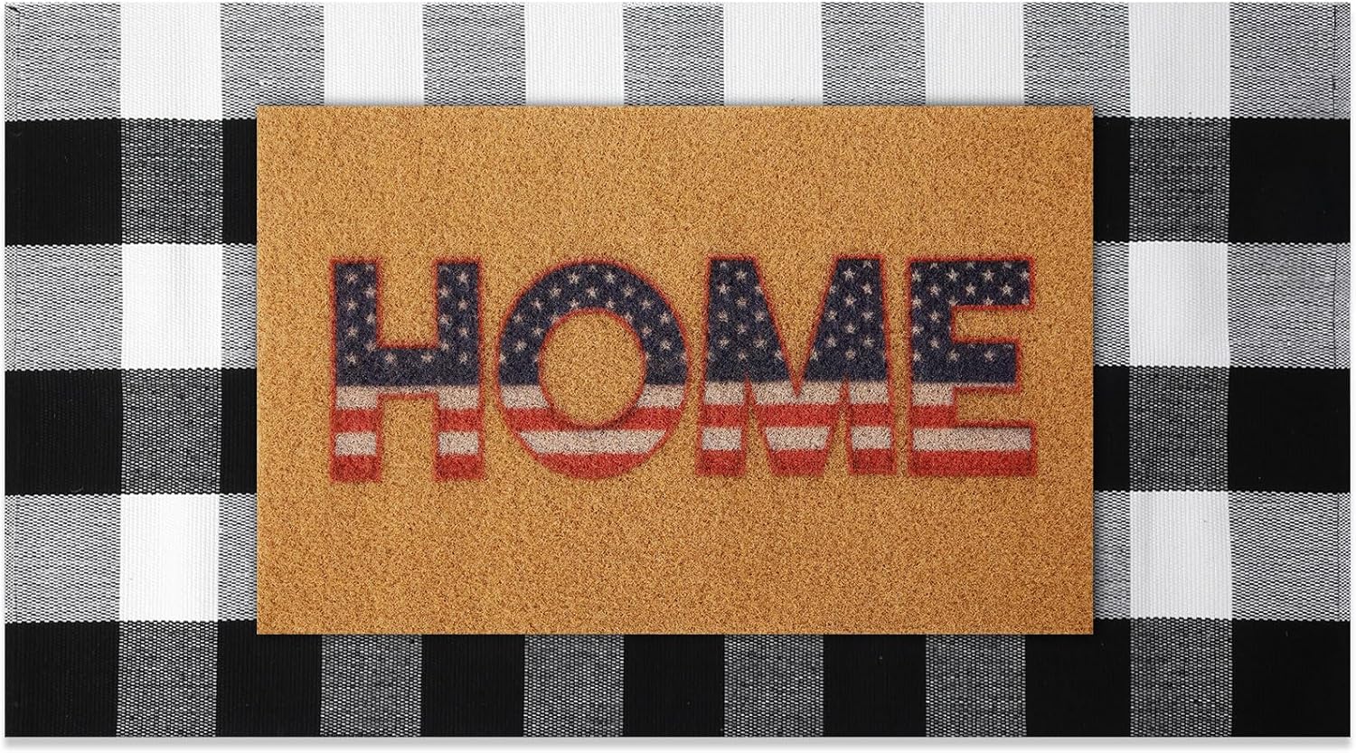 2 Pcs 4th of July Door Mat Set Patriotic Rug and Coir Welcome Mat for Front Porch Entrance