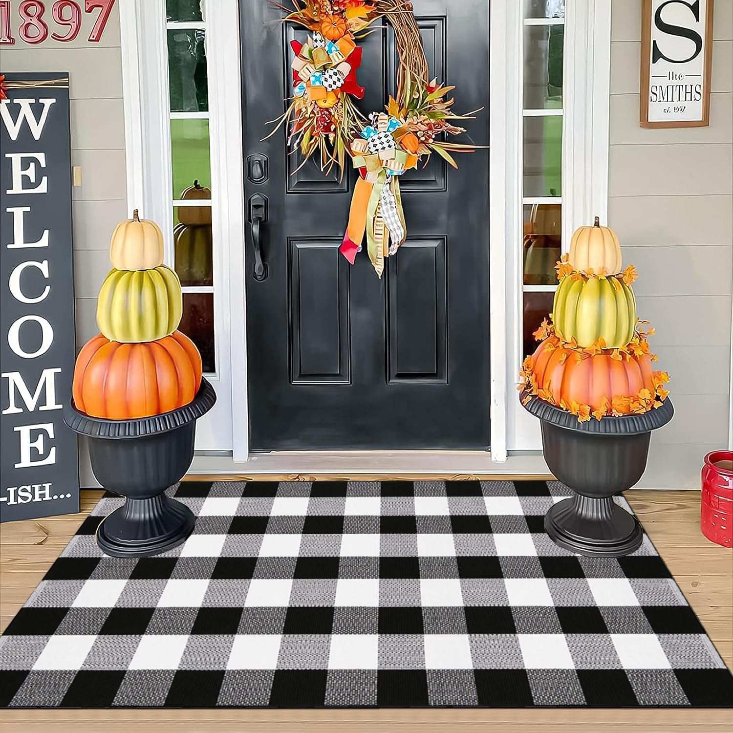 Black and White Buffalo Plaid 3x5 Rug Front Door Mat