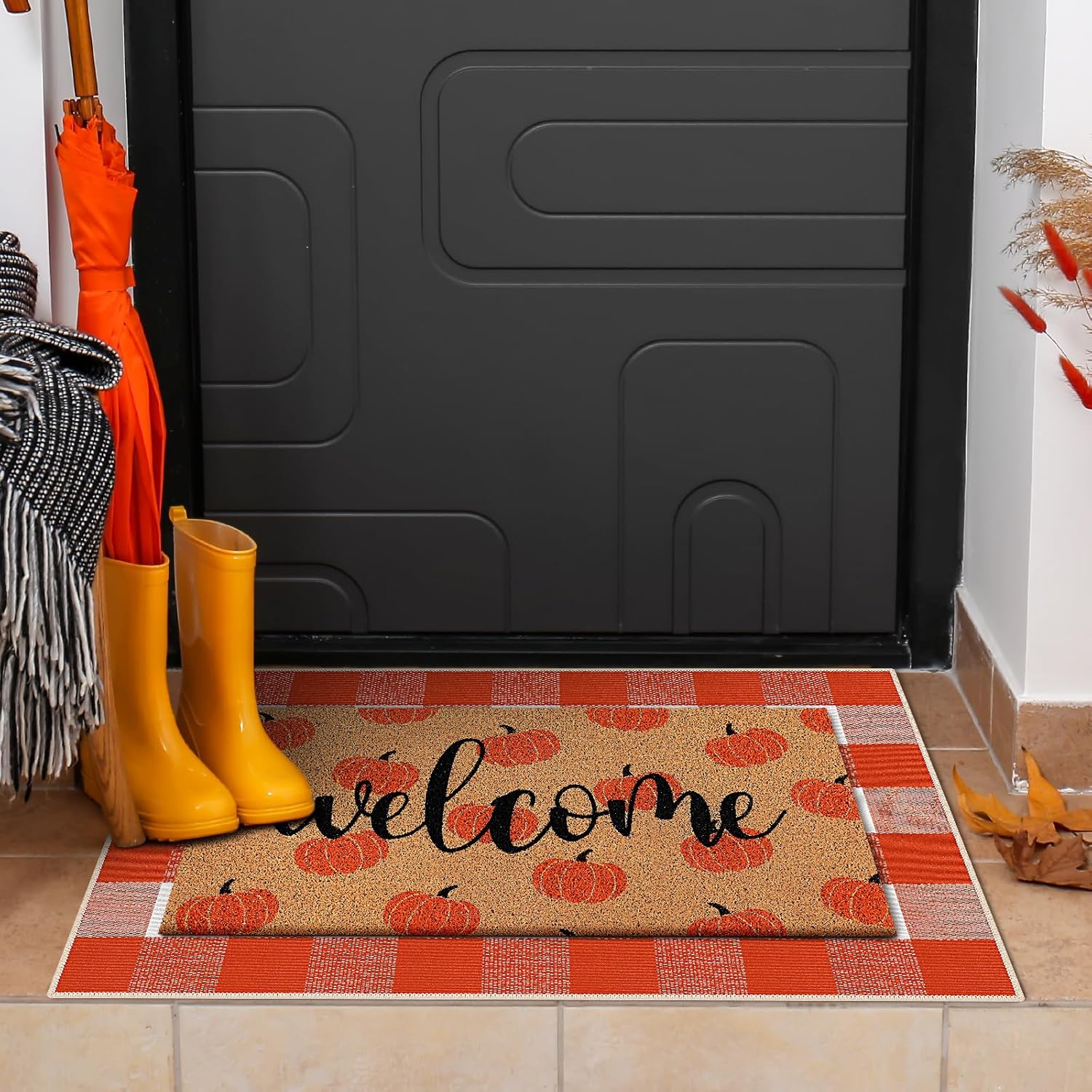2 Pcs Fall Pumpkin Welcome Doormat Set