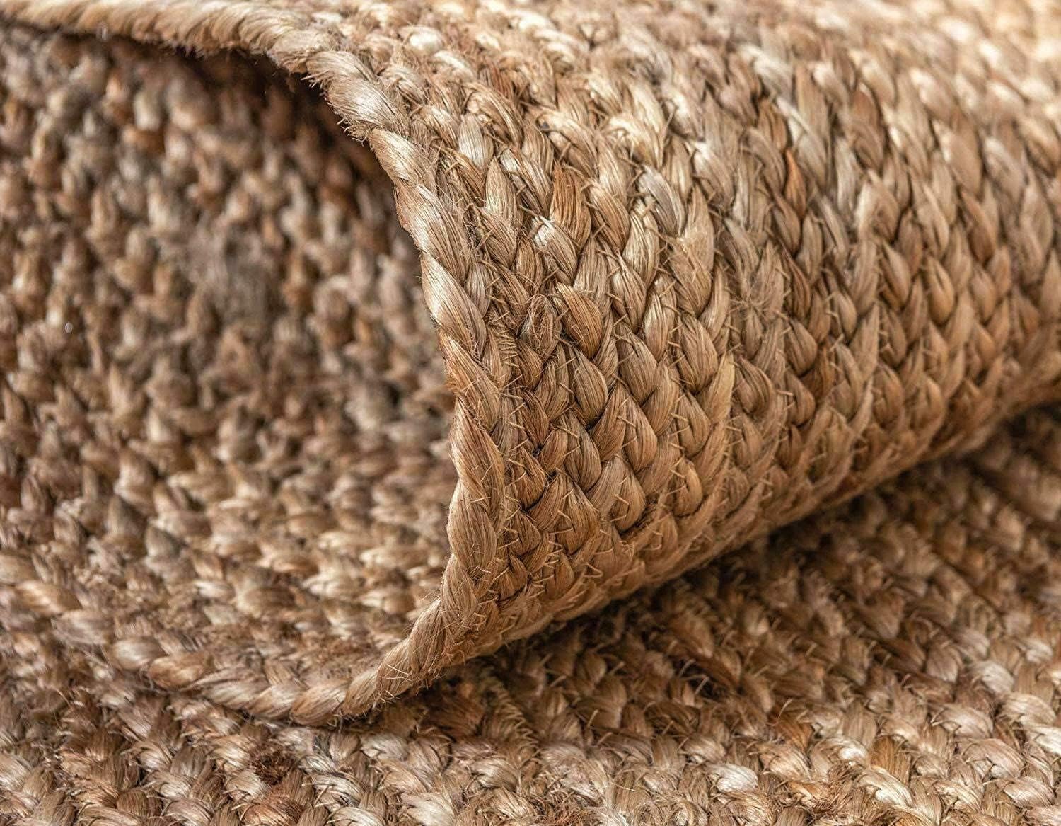 Jute Area Rug 2 x 3 Scalloped Pattern Natural