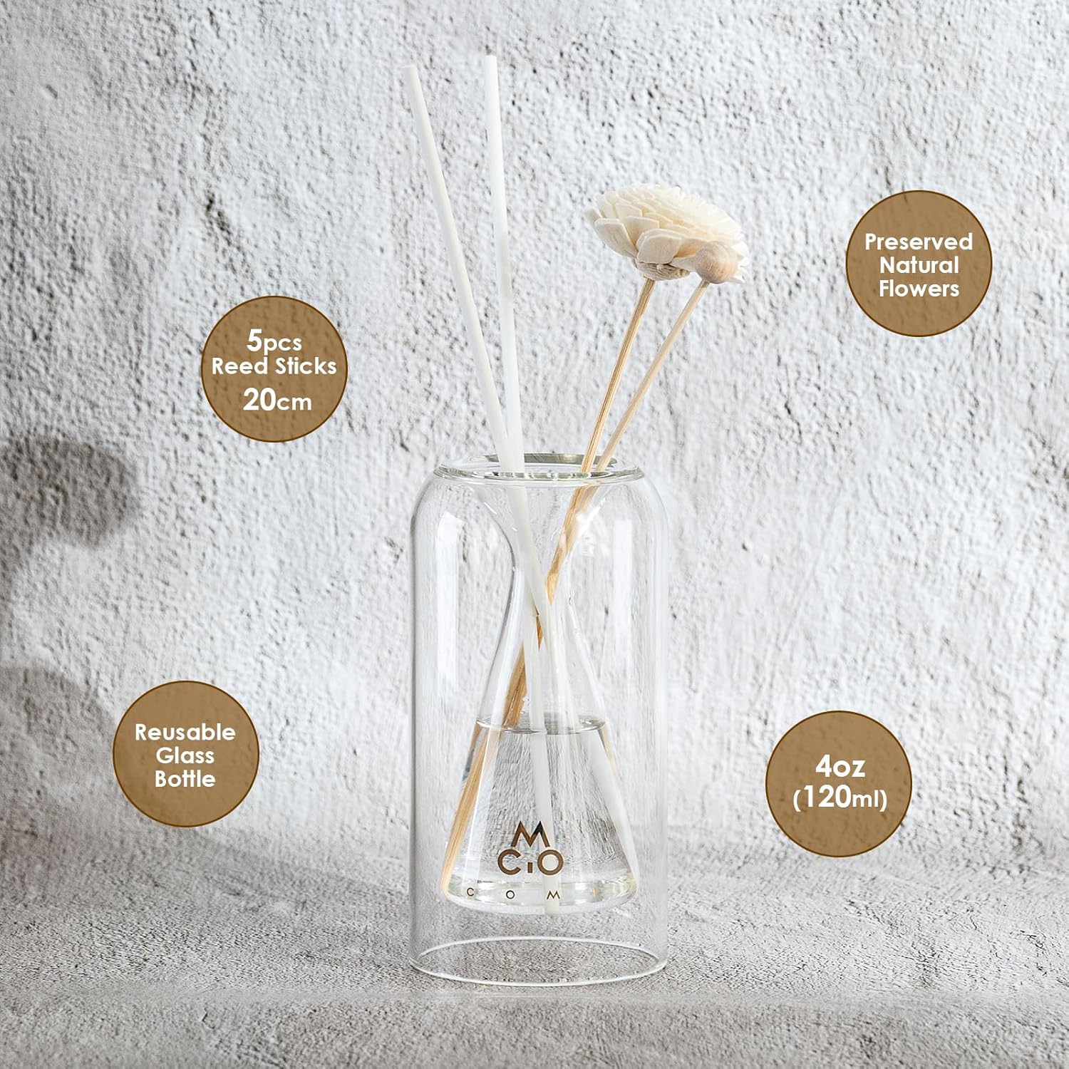 COMI Empty Glass Diffuser Bottles with Reed Sticks and Luminous Base