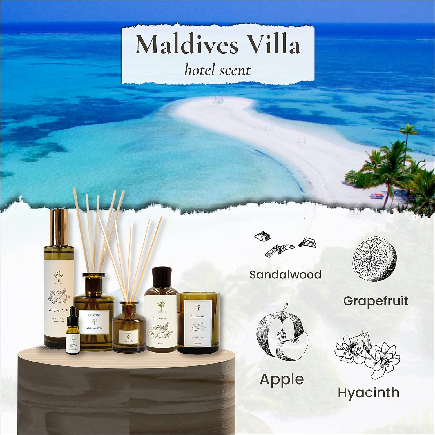 PRISTINE Maldives Resort Inspired Reed Diffuser Set