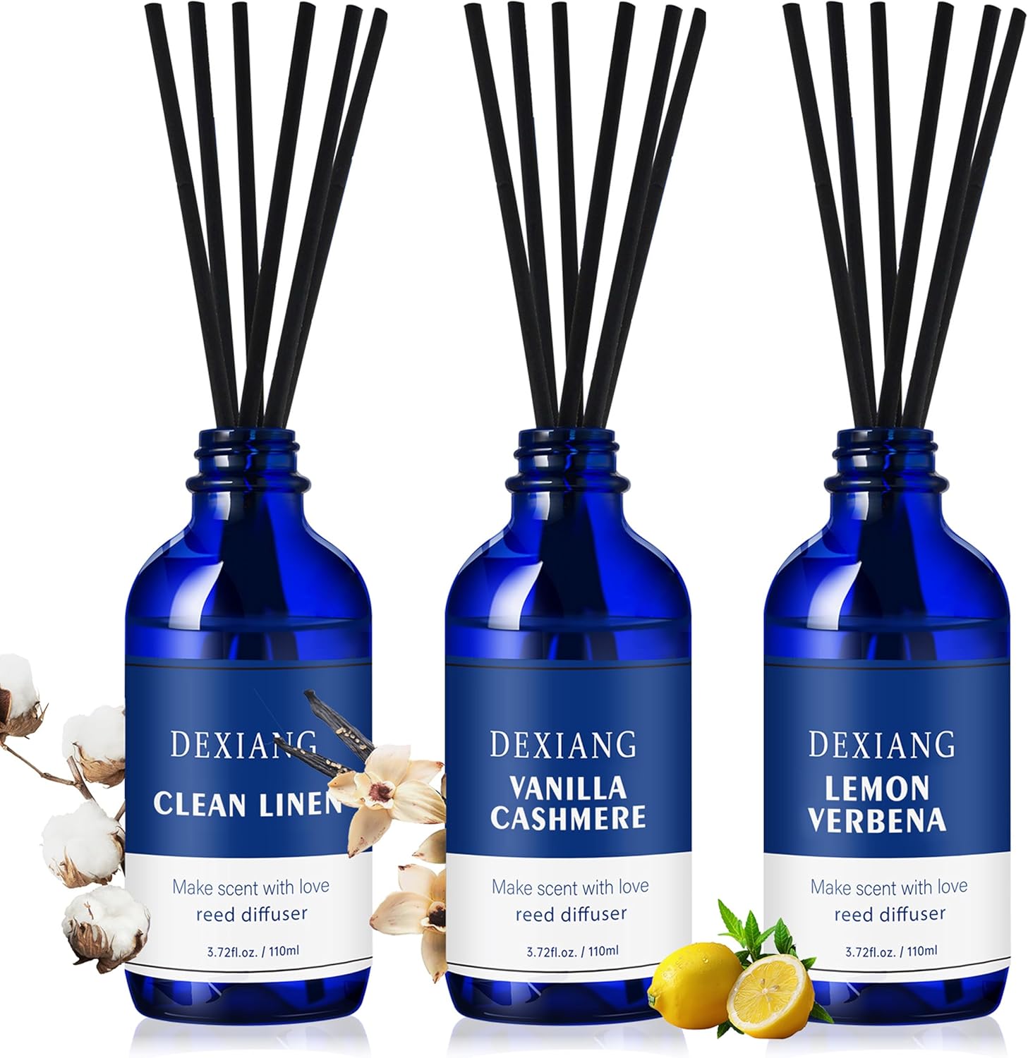 3-Pack Reed Diffuser Set with Elegant Blue Bottles