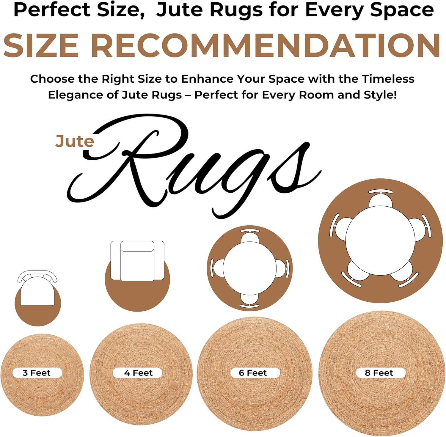 Bedding Craft 3 Ft Round Jute Area Rug Natural Yarn Handwoven