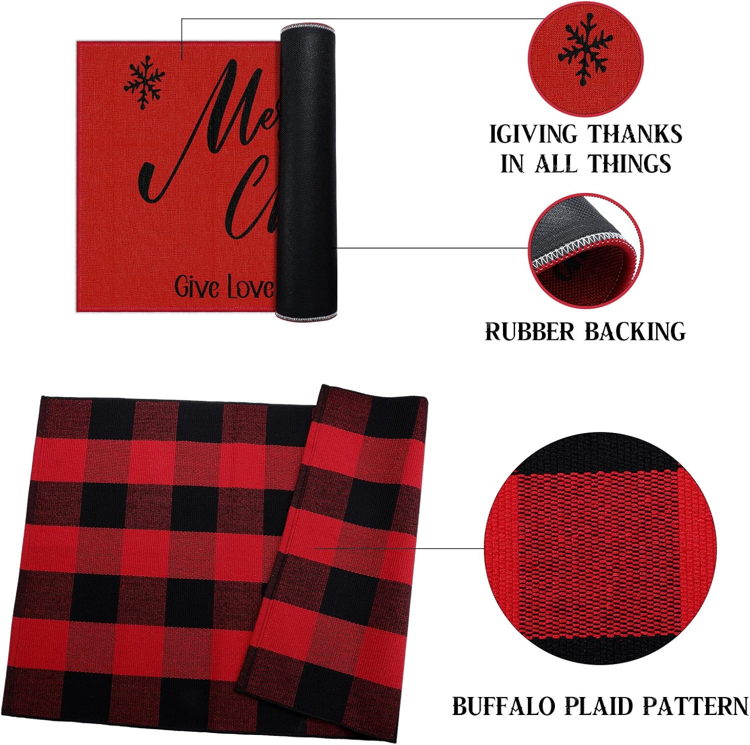 Timgle 2 Pcs Christmas Doormats and Plaid Rug Set