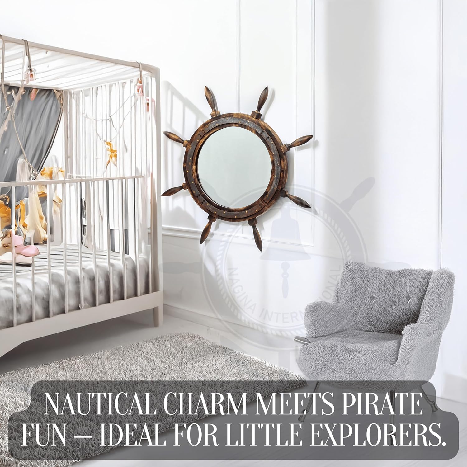Nagina International 18 Inch Antique Rusted Mirror Ship Wheel