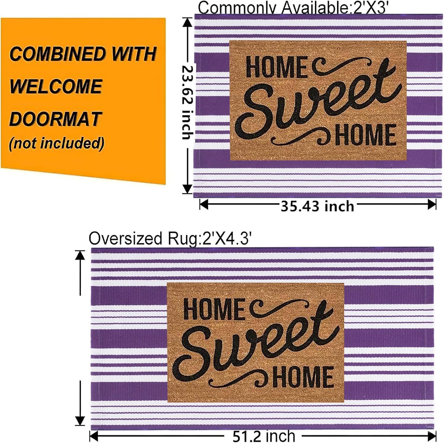 Purple and White Striped Outdoor Rug 24x51 Inch