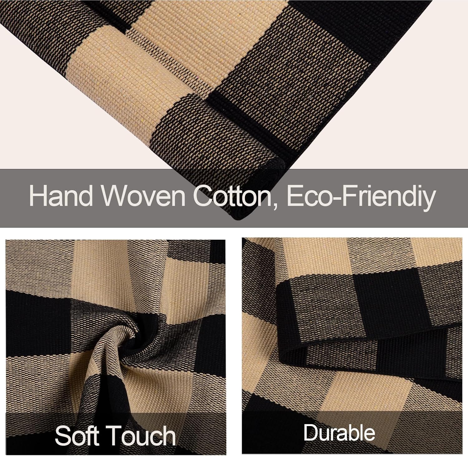 Black and Tan Plaid Front Porch Rug 2x43