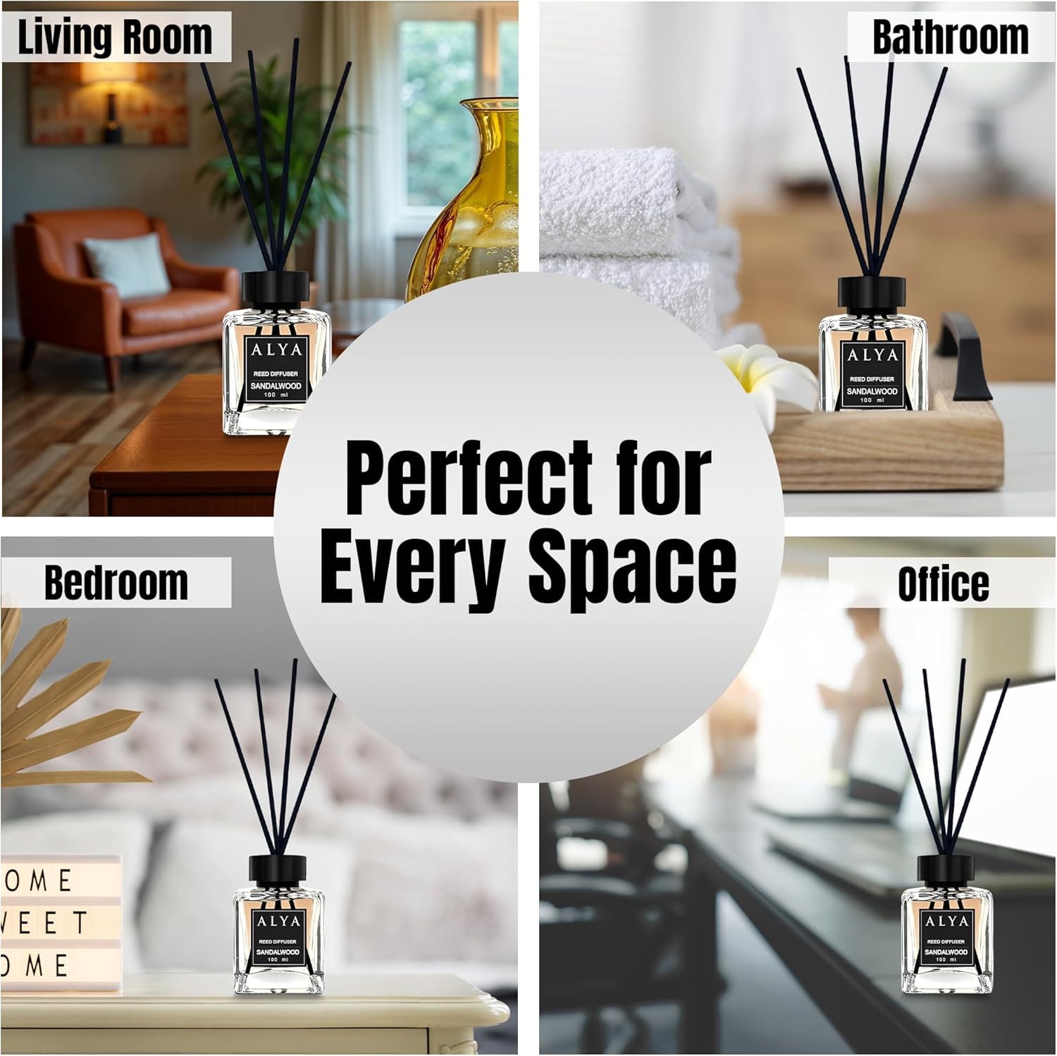 Sandalwood Reed Diffuser for Home - 100ml Long Lasting Aroma