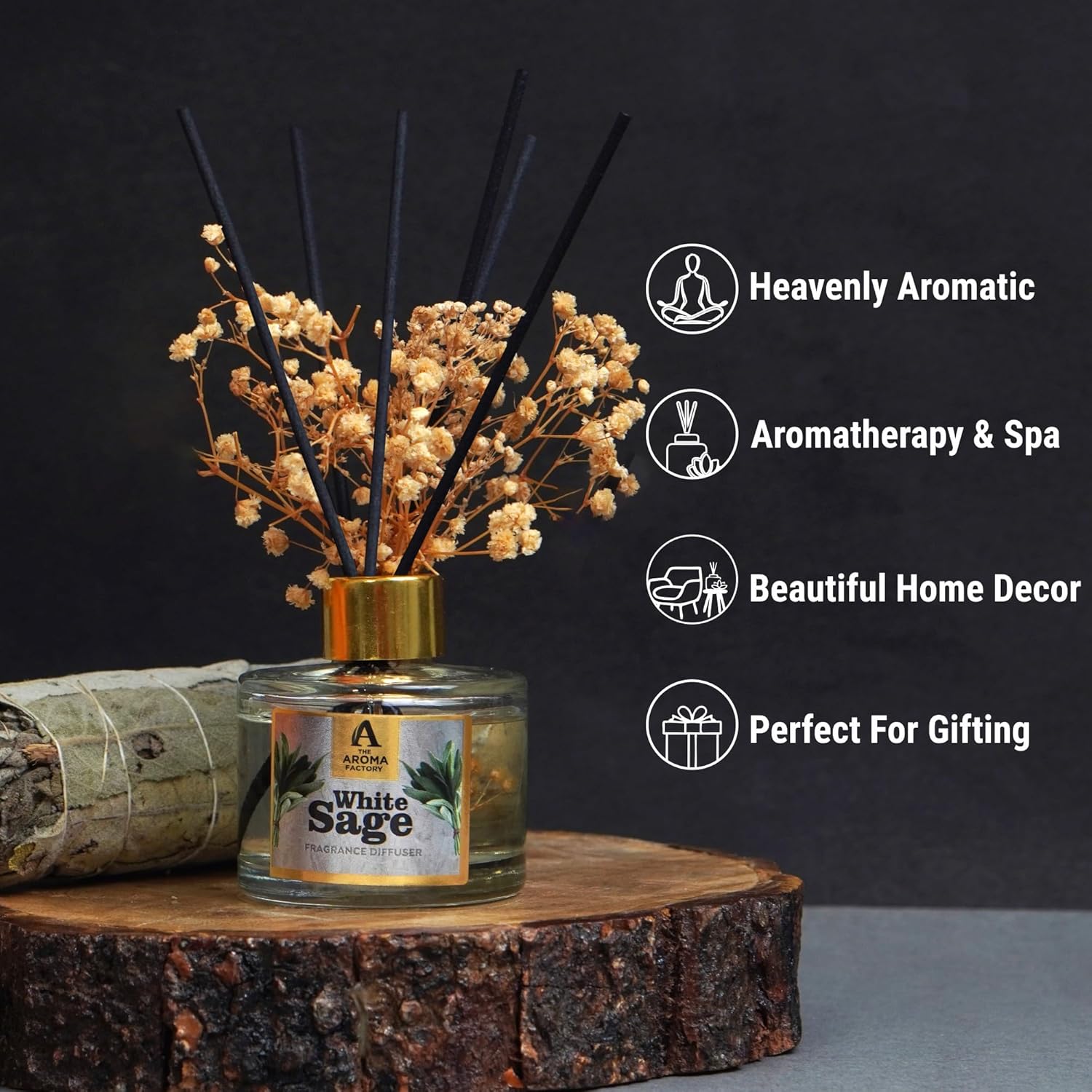 White Sage Reed Diffuser Set with Essential Oil and Preserved Flowers