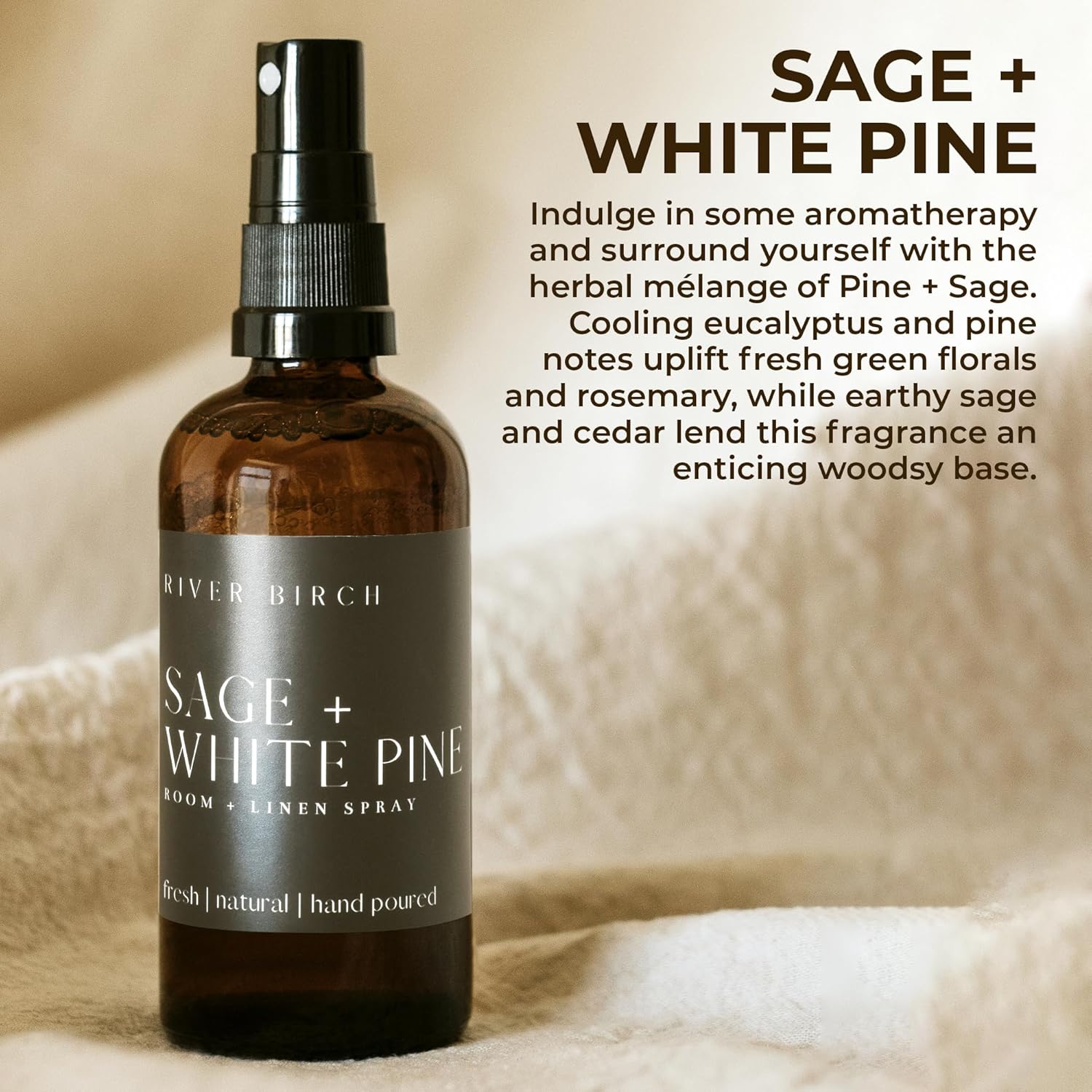 River Birch Luxury Linen Room Spray - Sage White Pine 4 oz Glass Bottle