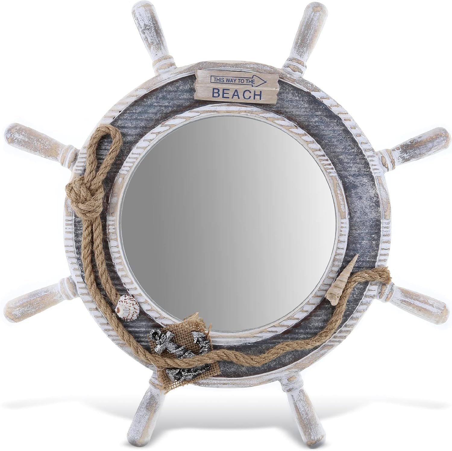 CoTa Global Silver Sea Ship Wheel Mirror Wall Decor