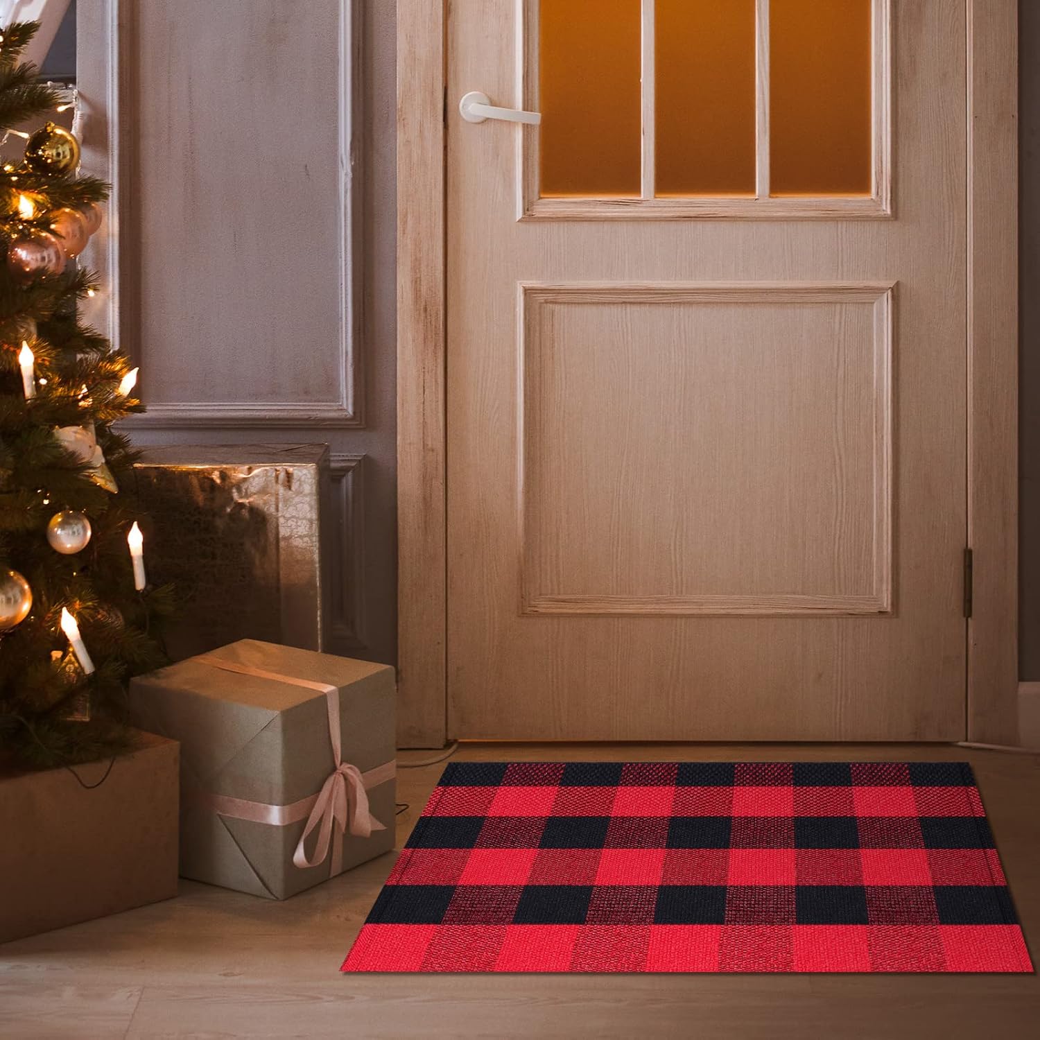 Mudder Buffalo Plaid Rug 354 x 236 Inches Black Red Check Doormat