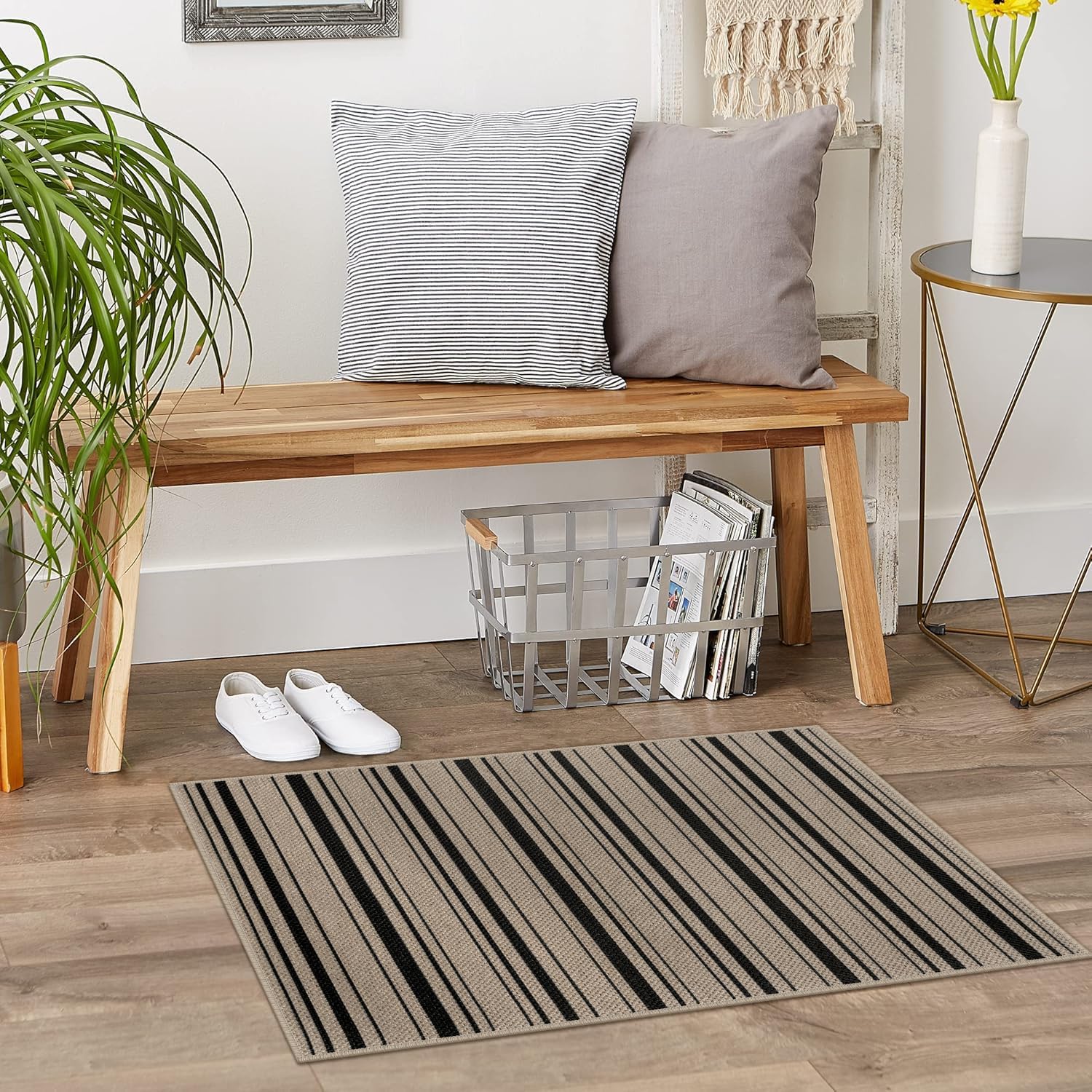 Easy Jute Striped Entryway Rug 2x3 Modern Indoor Outdoor Doormat