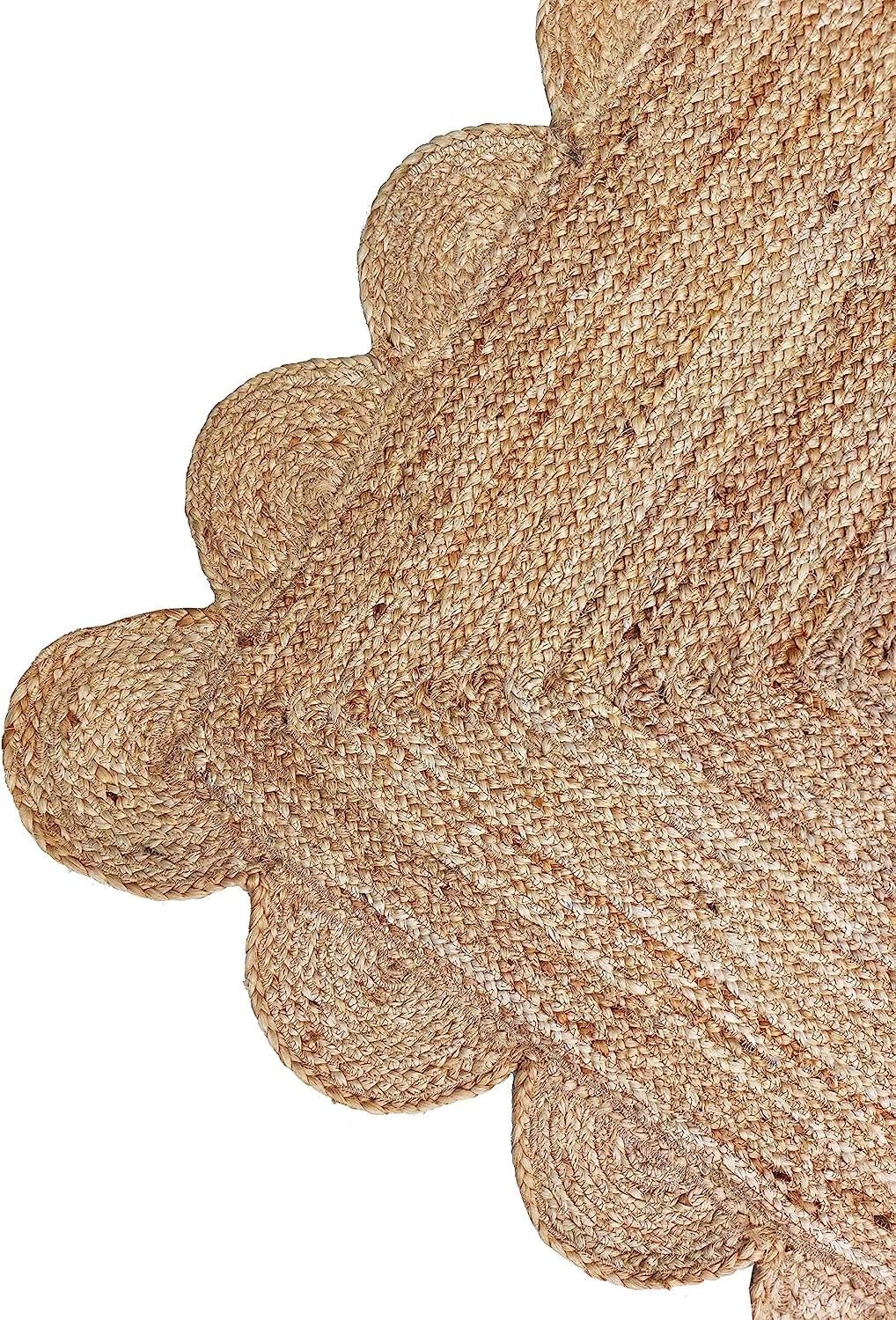 Jute Area Rug 2 x 3 Scalloped Pattern Natural