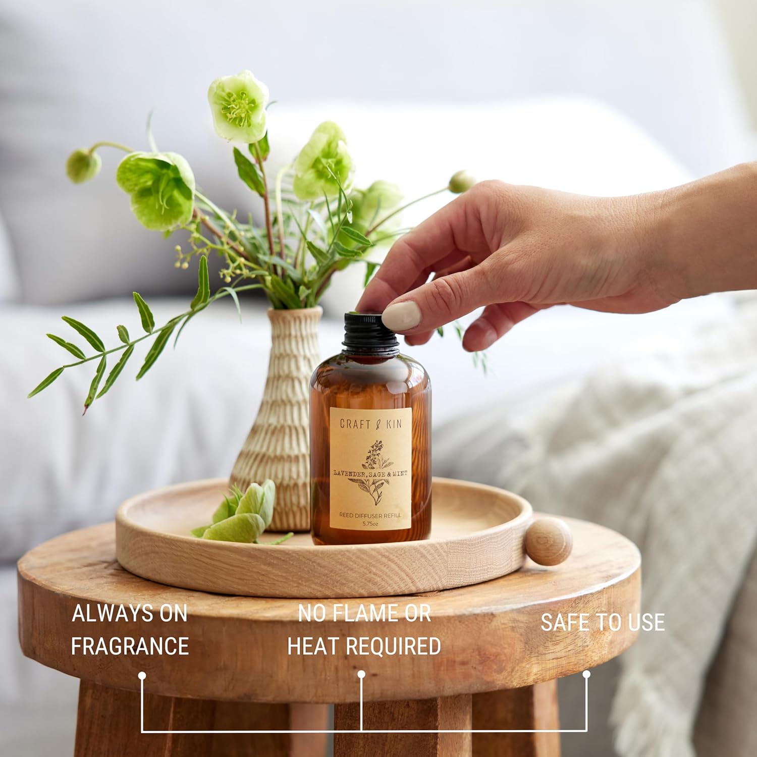Lavender Sage Mint Reed Diffuser Set with 8 Sticks and Oil Refill