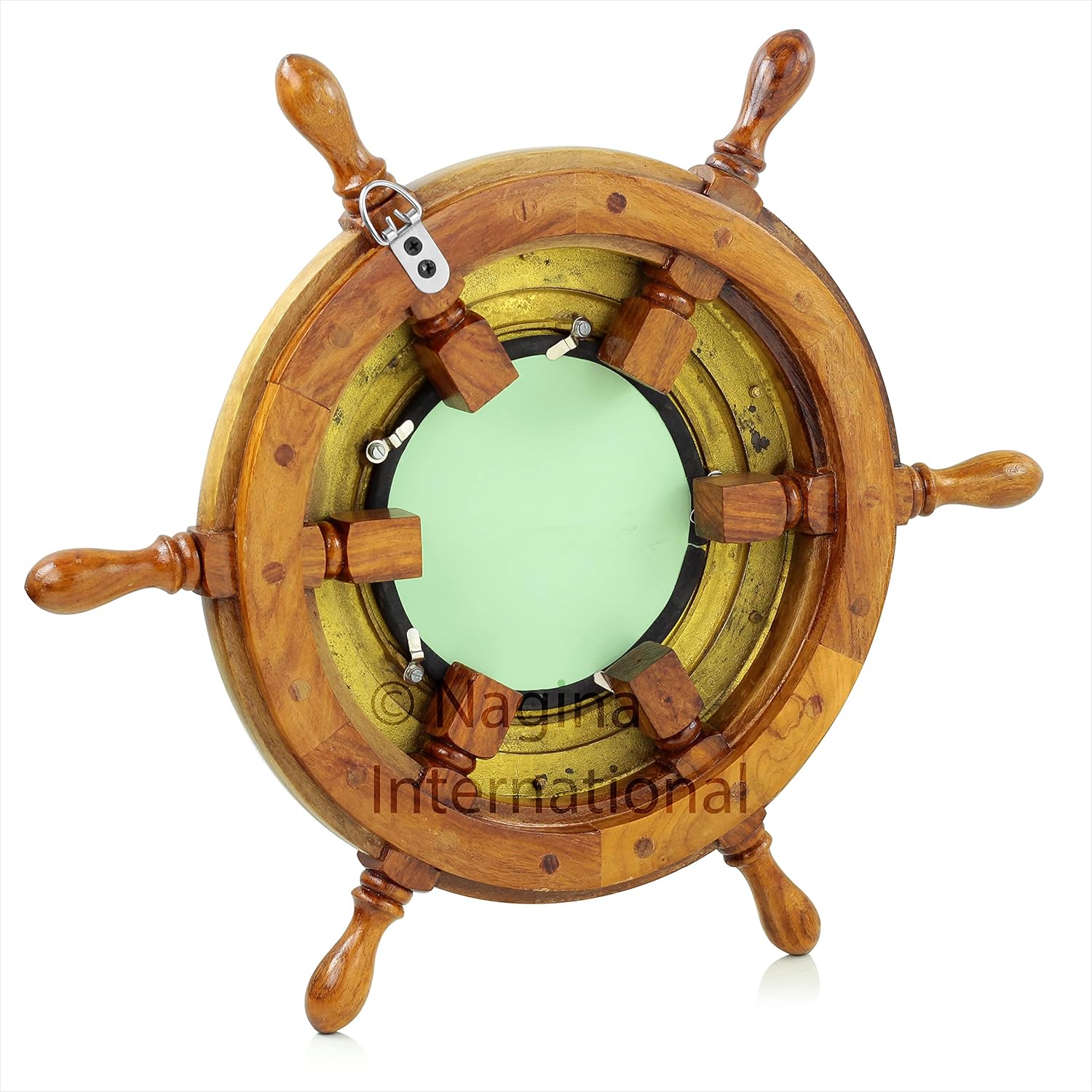 Nagina International Nautical Brass Porthole Mirror Ship Wheel Decor 16 Inches Christmas Gift Wall Mounted
