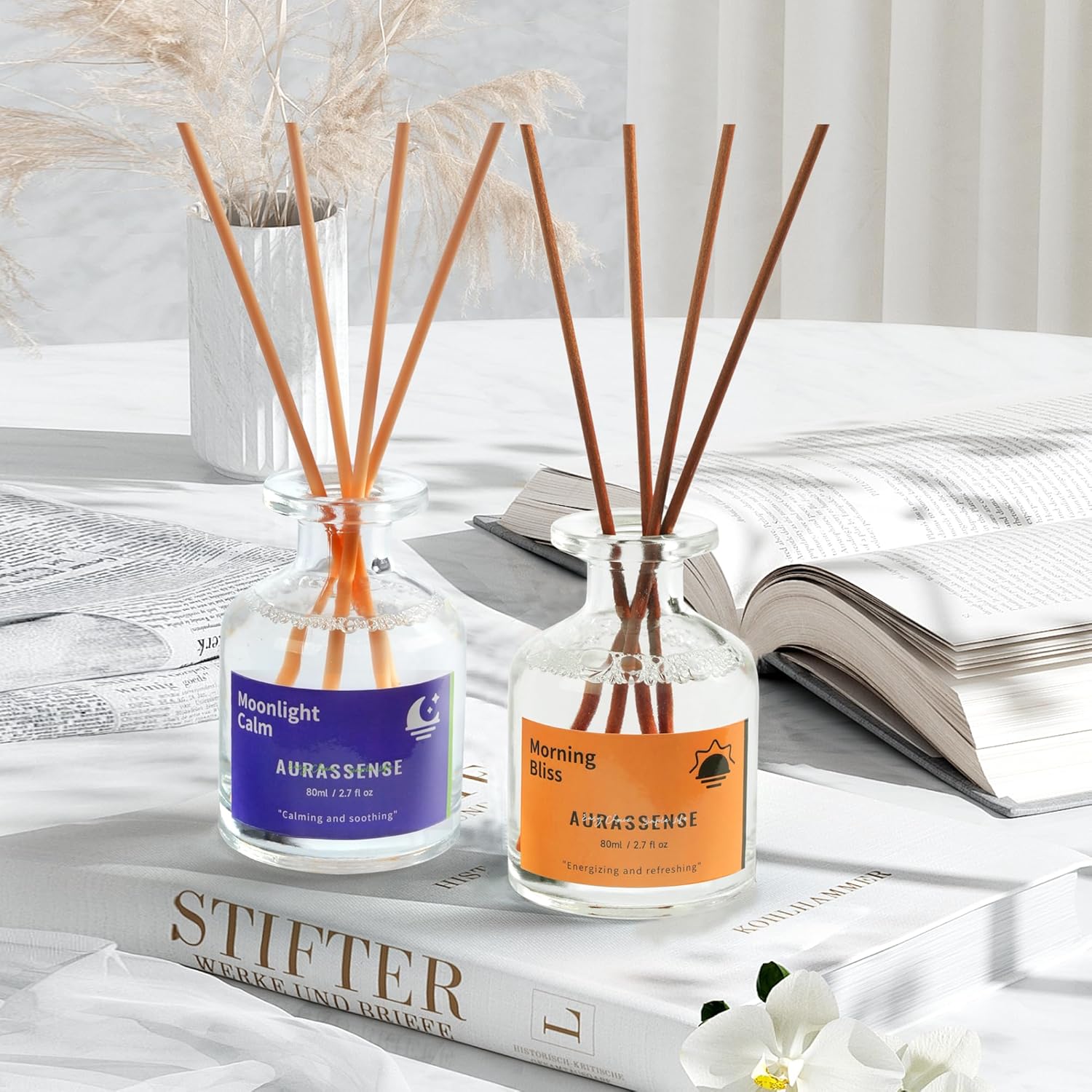 Aurassense Reed Diffuser Set 2 Bottles Day Night Aromatherapy