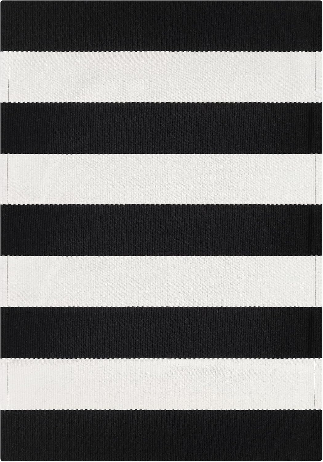 Black and White Striped Outdoor Rug 2x3 Cotton Woven
