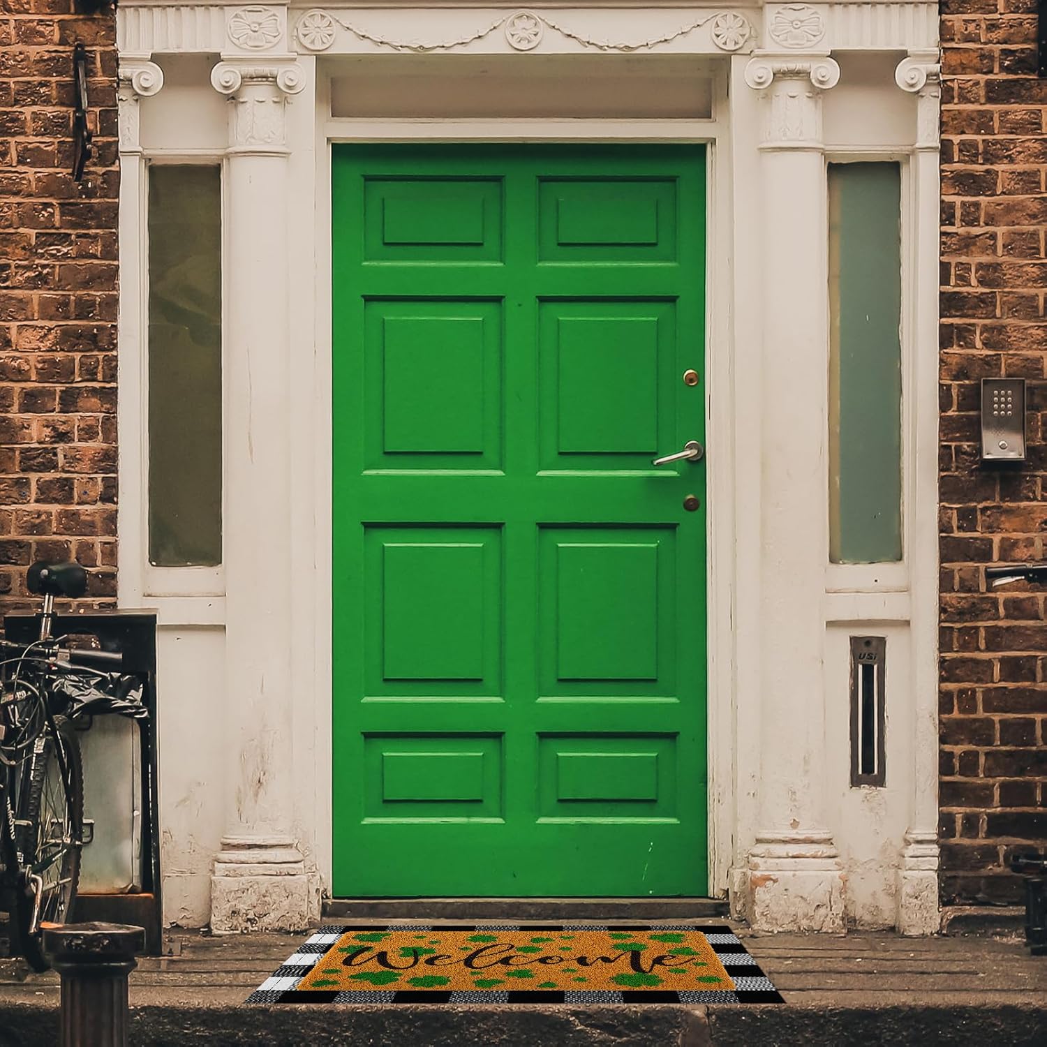Fabbay 2 Pcs Fall Welcome Mat Buffalo Plaid Rug for Front Door