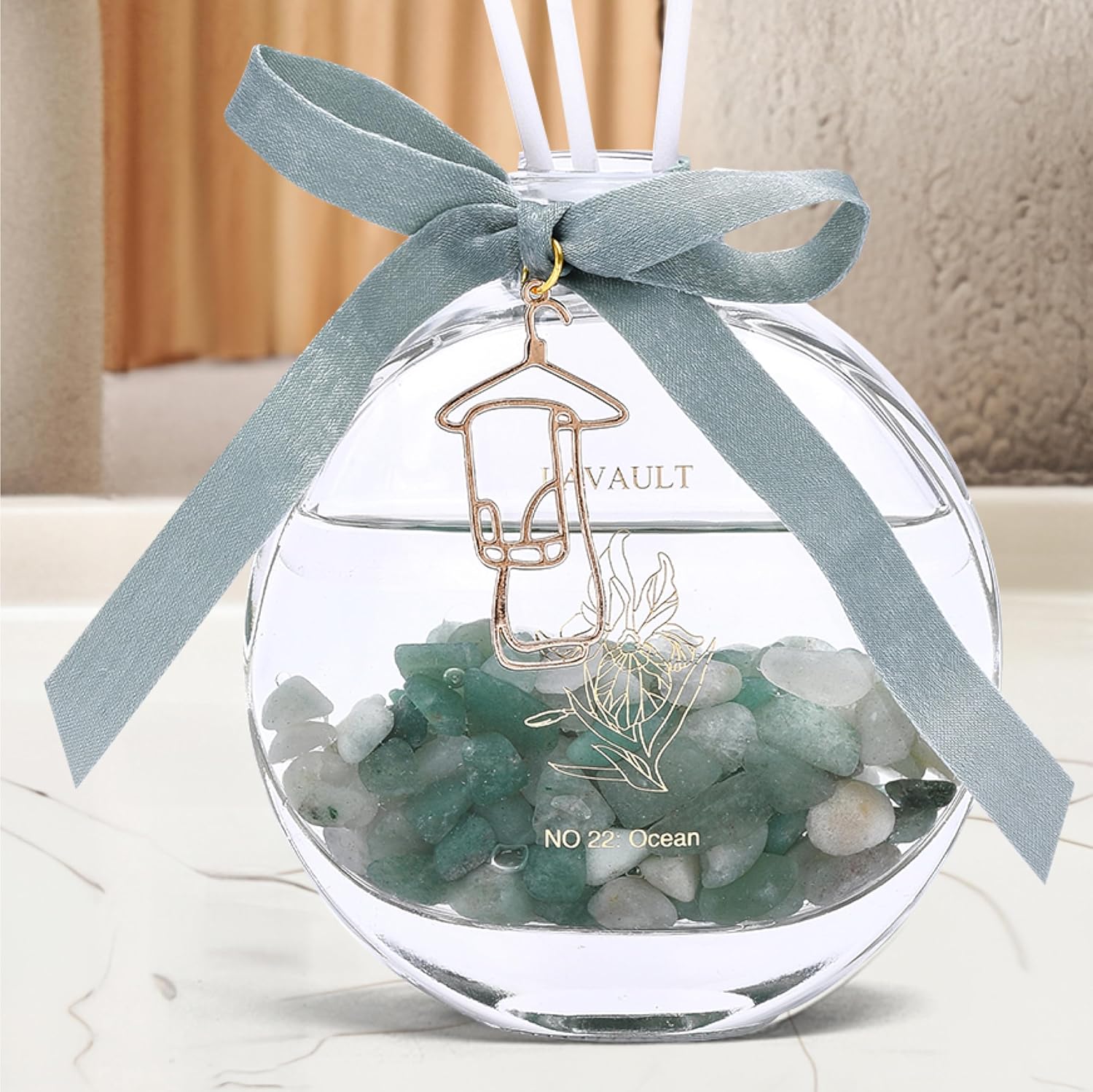 Ocean Aroma Reed Diffuser Set with Green Stones