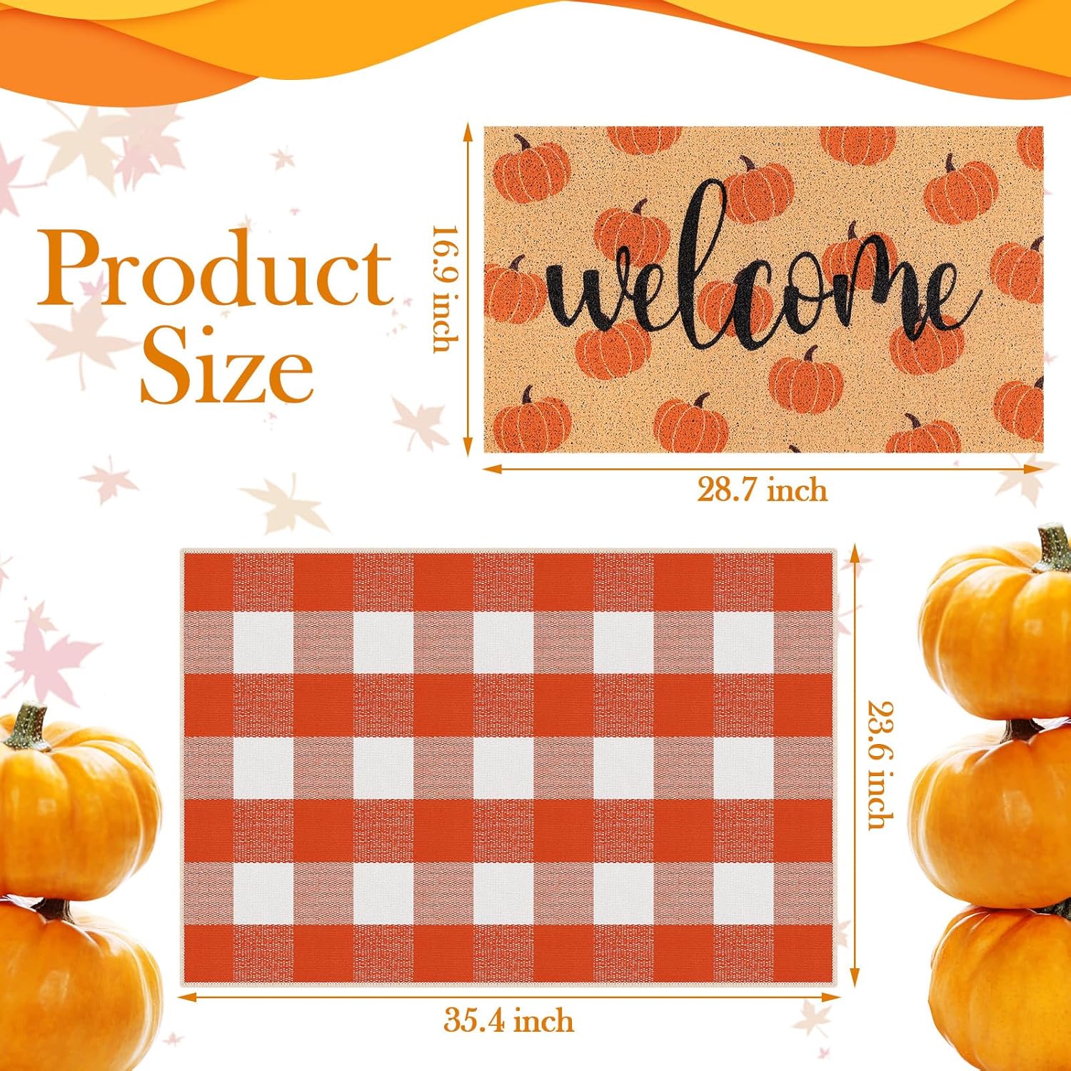 2 Pcs Fall Pumpkin Welcome Doormat Set