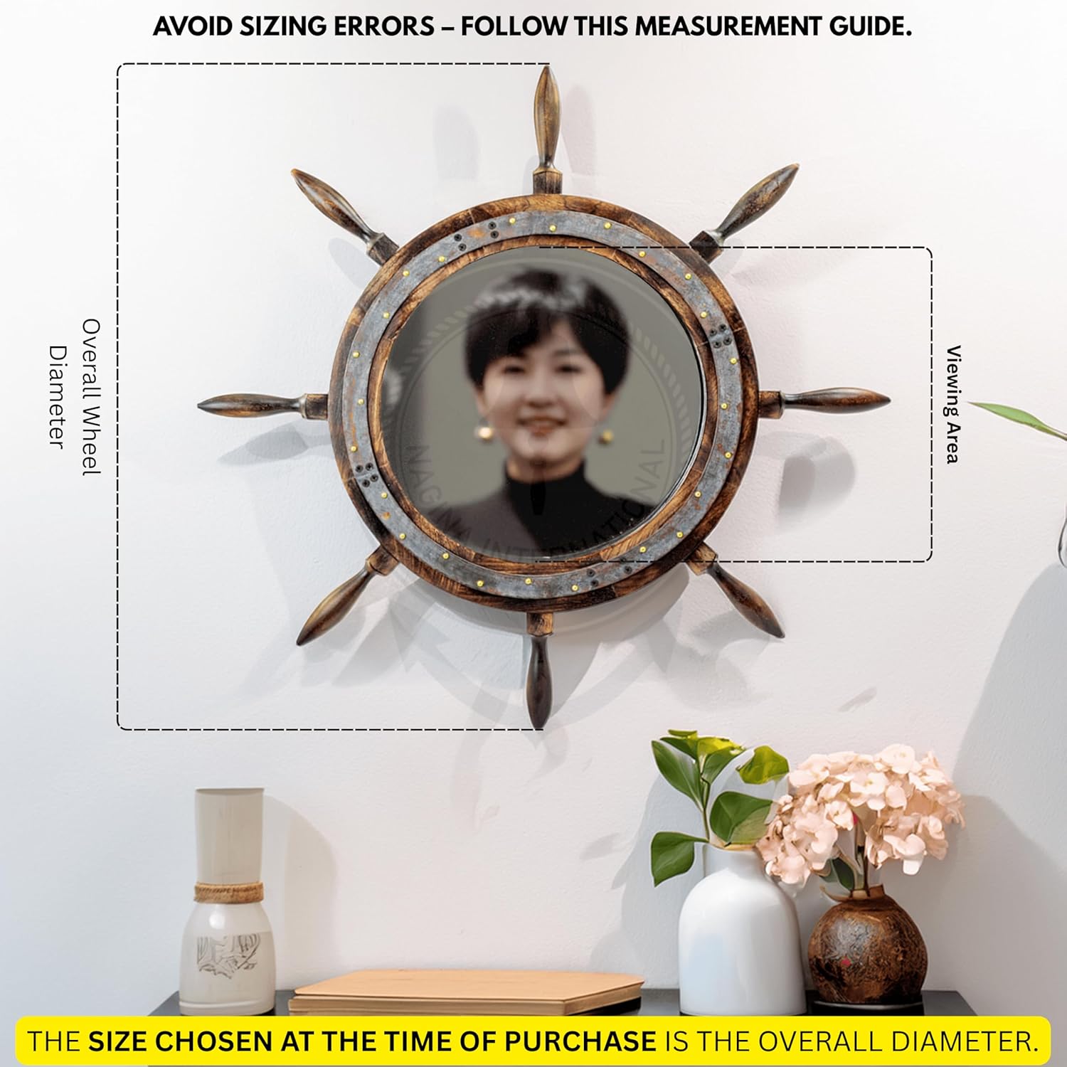 Nagina International 18 Inch Antique Rusted Mirror Ship Wheel