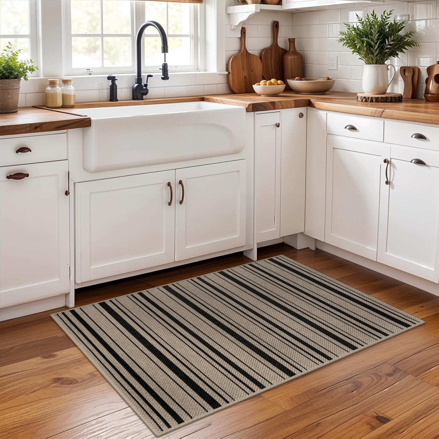 Easy Jute Striped Entryway Rug 2x3 Modern Indoor Outdoor Doormat