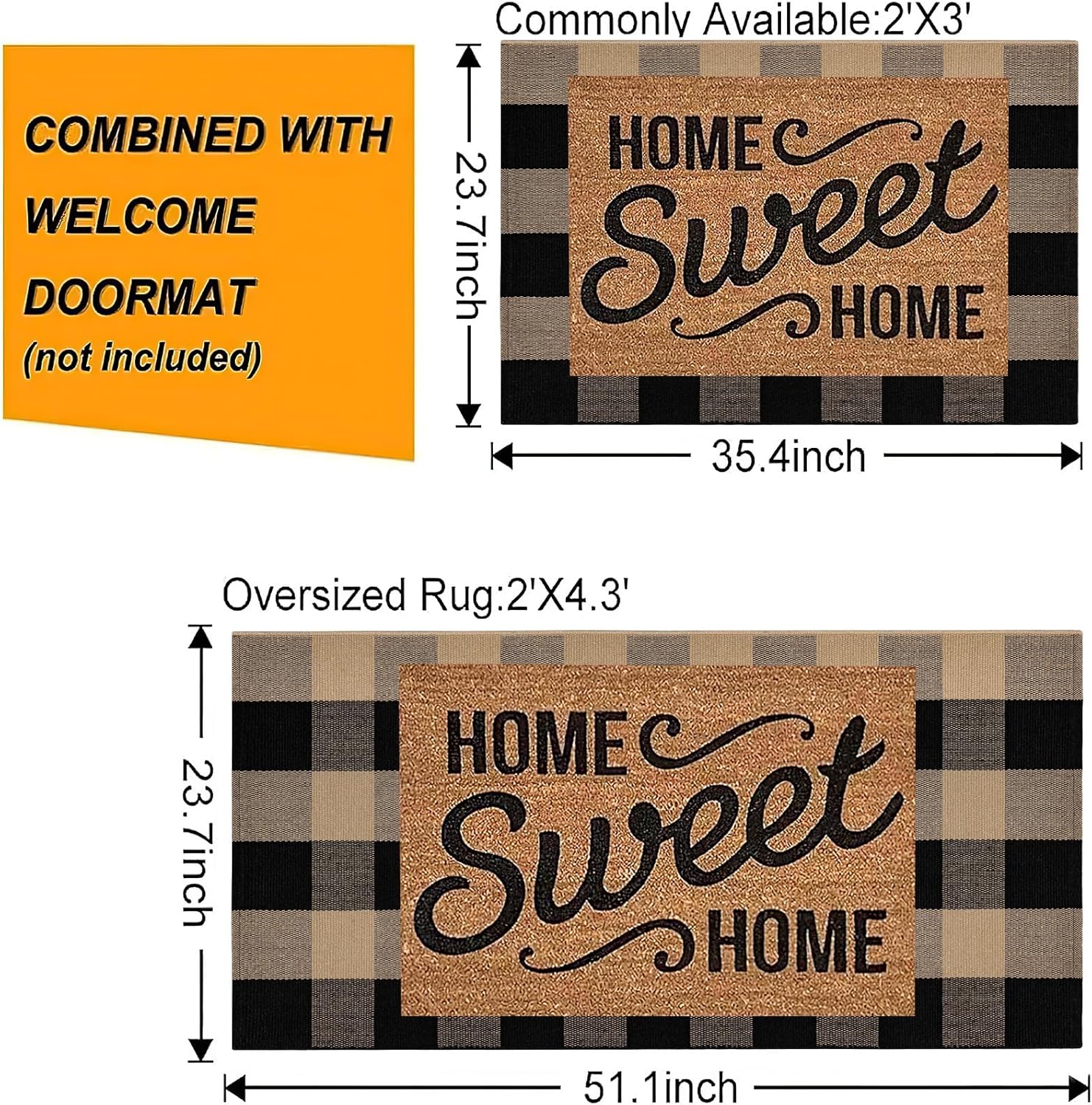 Checkered Front Door Mat 24x35 Buffalo Plaid Rug