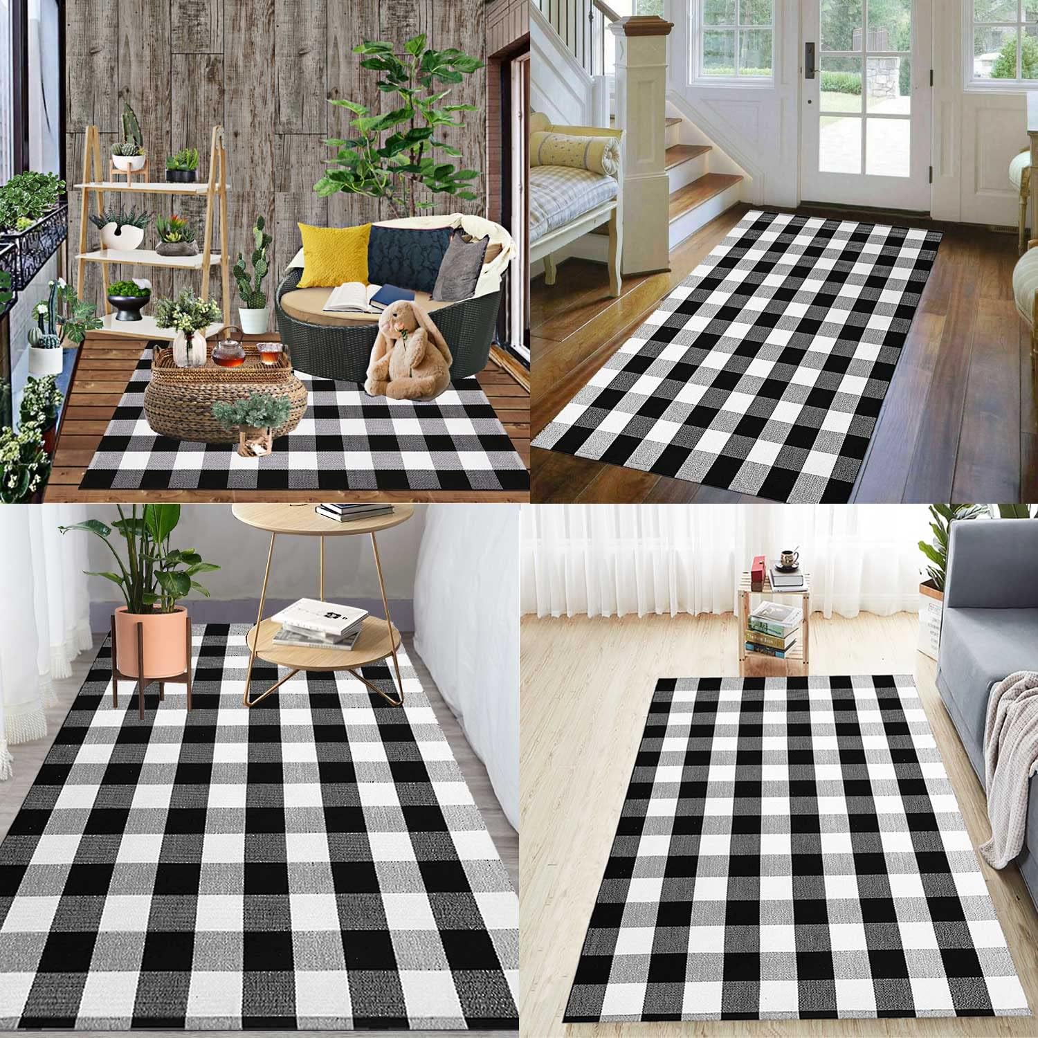 HOYIJA Buffalo Plaid Area Rug 4x6 Black White Checkered Carpet