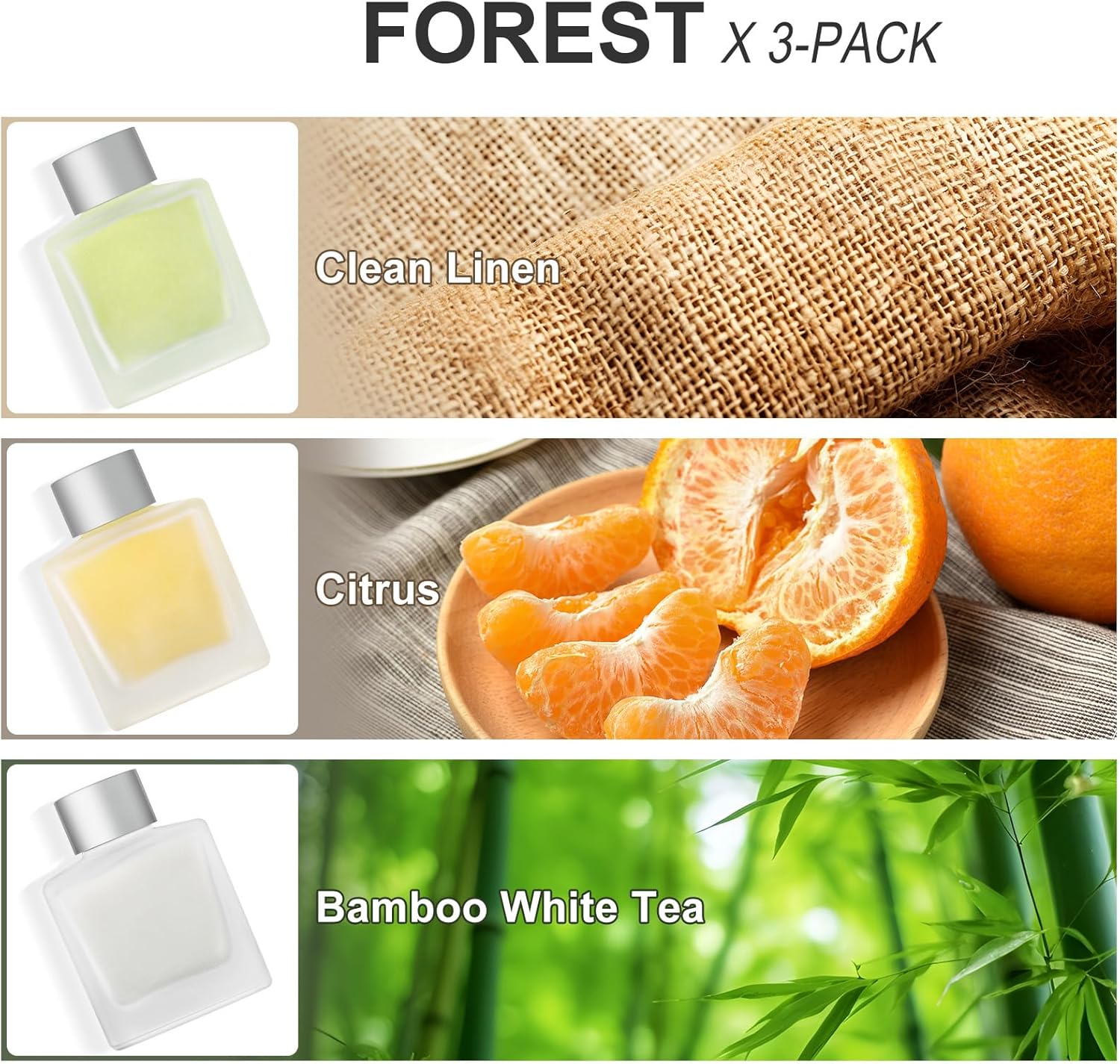 Aeeteek 3-Pack Reed Diffuser Set with 50ml Essential Oils and 15 Sticks