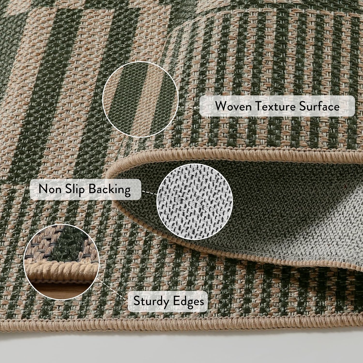 Beeiva Striped Jute Rug 3x5 Non-Slip Outdoor Indoor Entryway Mat - Green