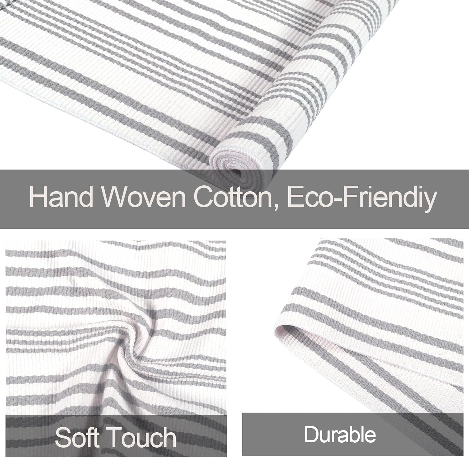 Striped Outdoor Rug for Porch 24x51 Grey White