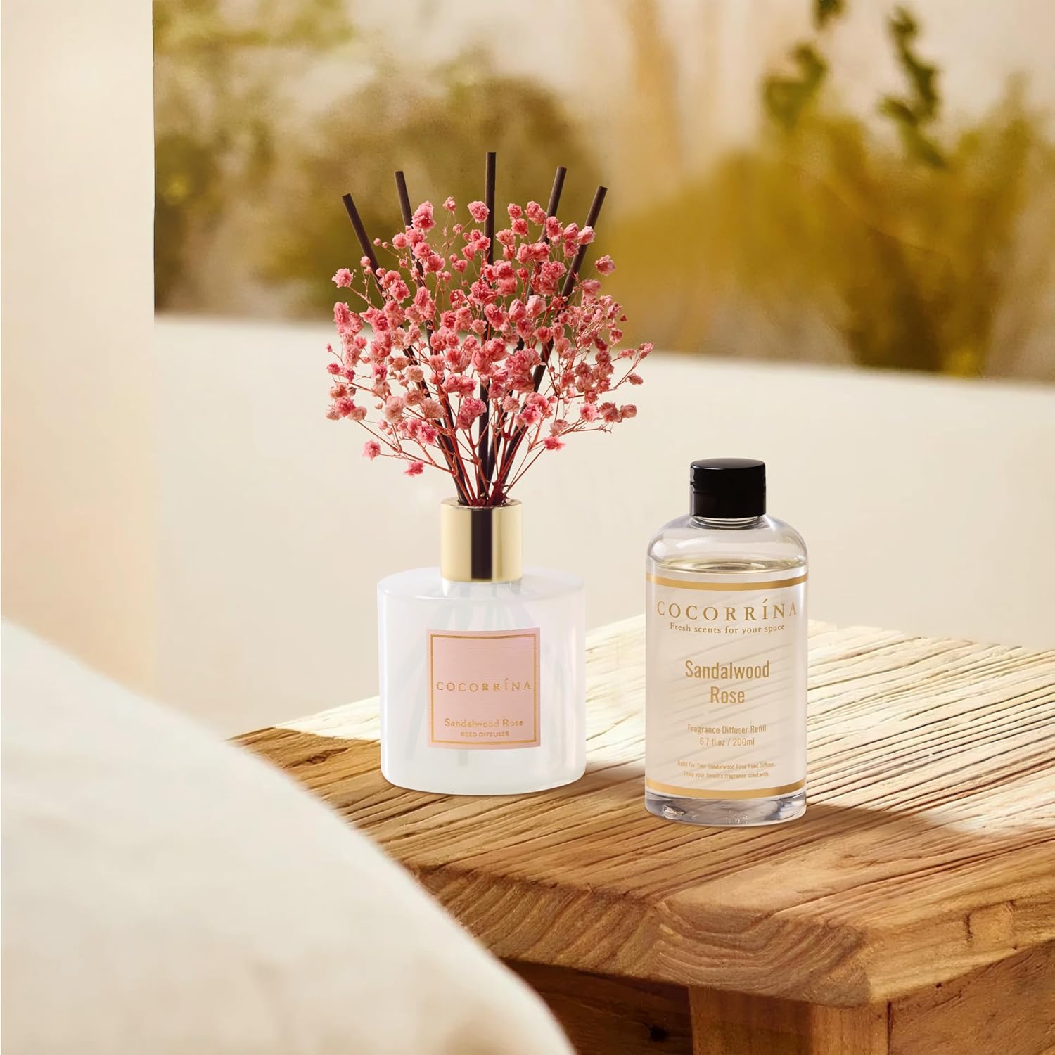 COCORRINA Refill Sandalwood Rose Reed Diffuser with 8 Sticks