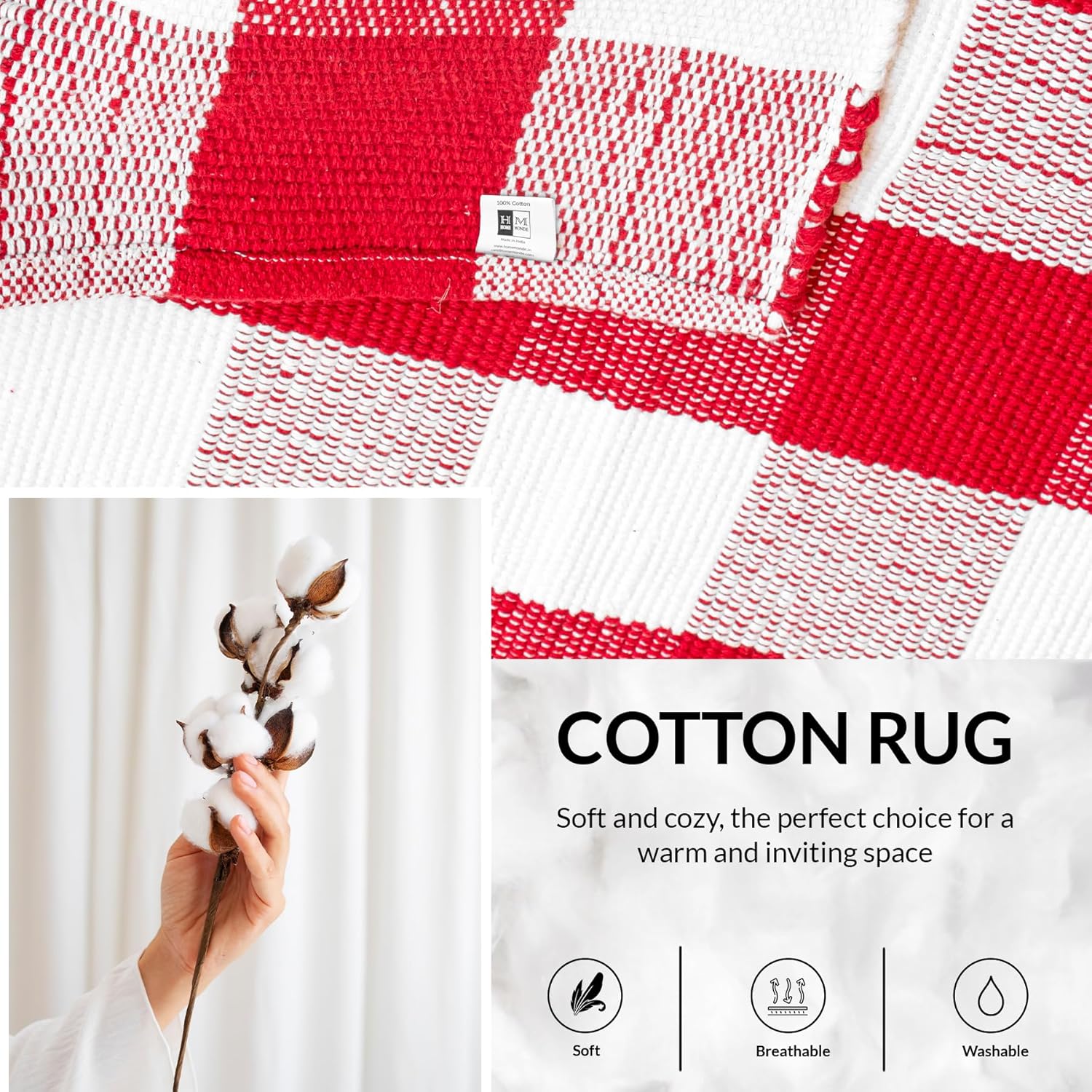 HOMEMONDE Red and White Buffalo Plaid Rug 275 x 43