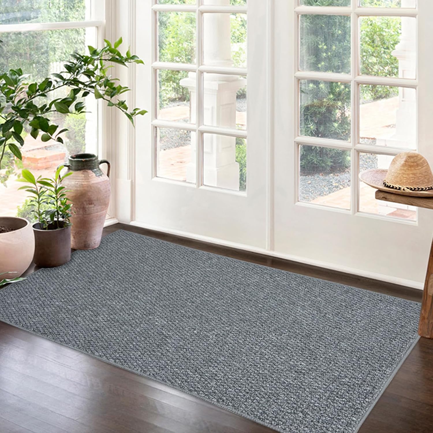 Lacomfy 2x4ft Grey Faux Jute Area Rug